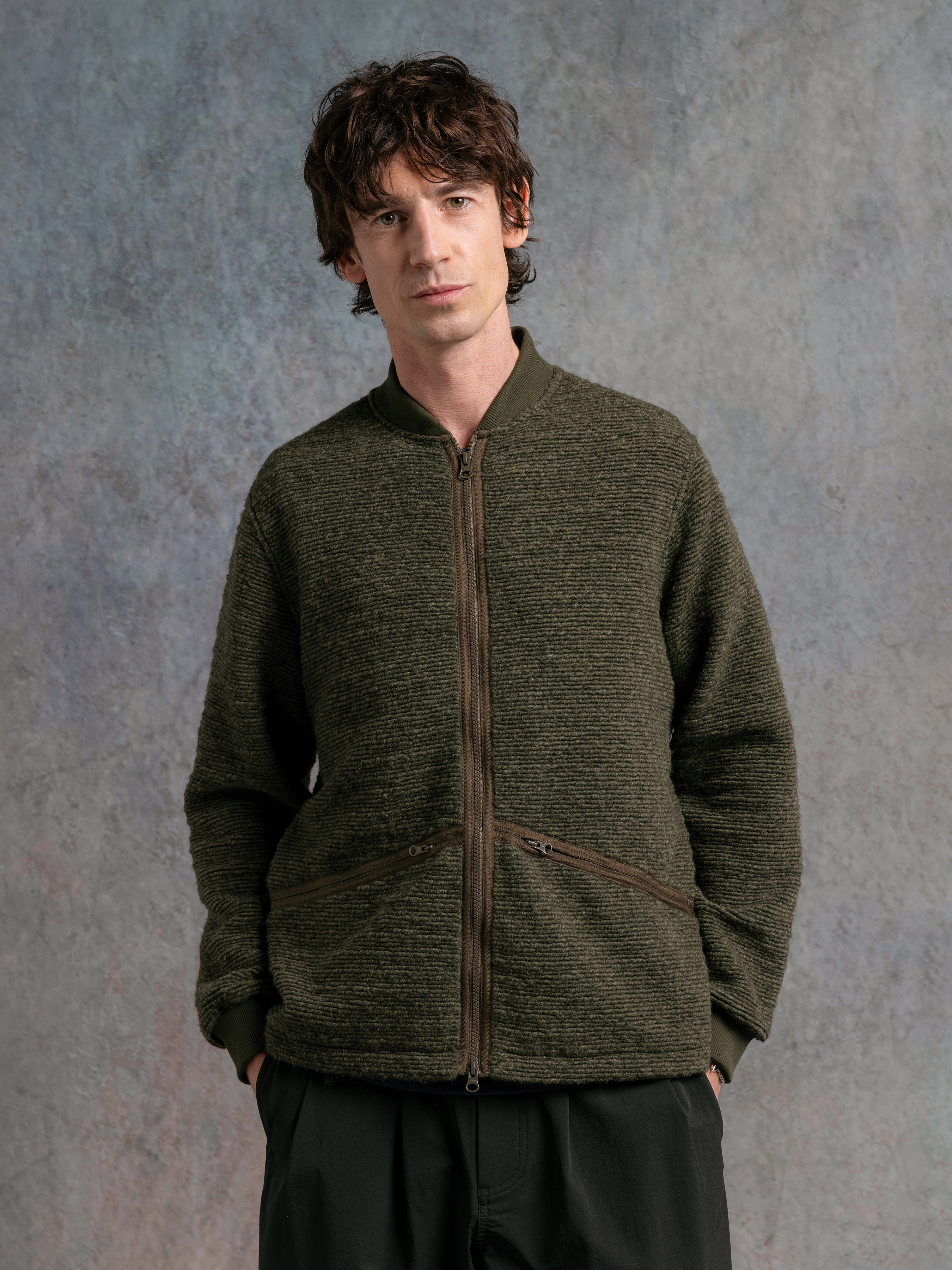 Dreghorn Jacket in Olive Ribbed Fleece