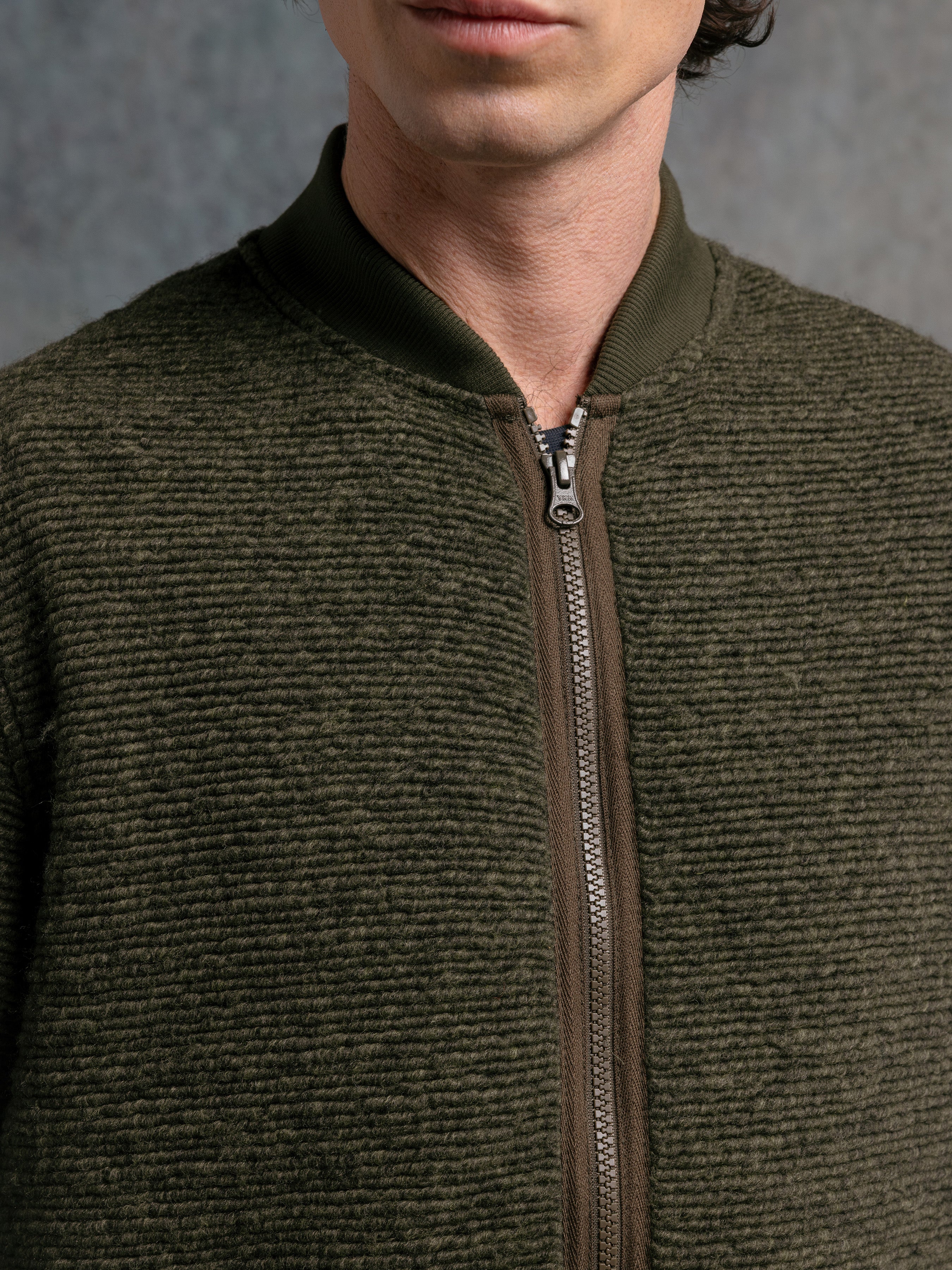 Dreghorn Jacket in Olive Ribbed Fleece