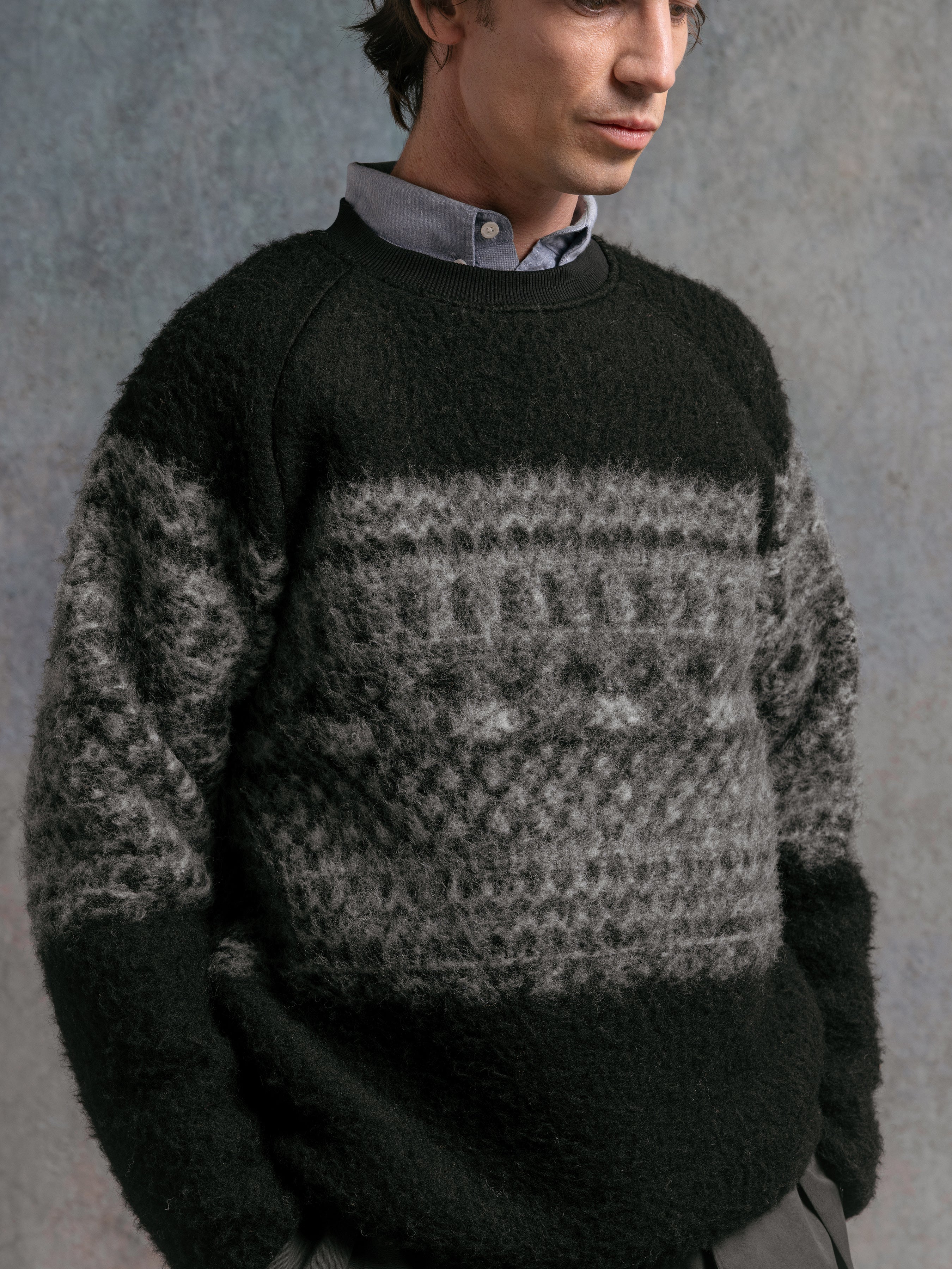 Junction Crew in Black Fair Isle Band Fleece