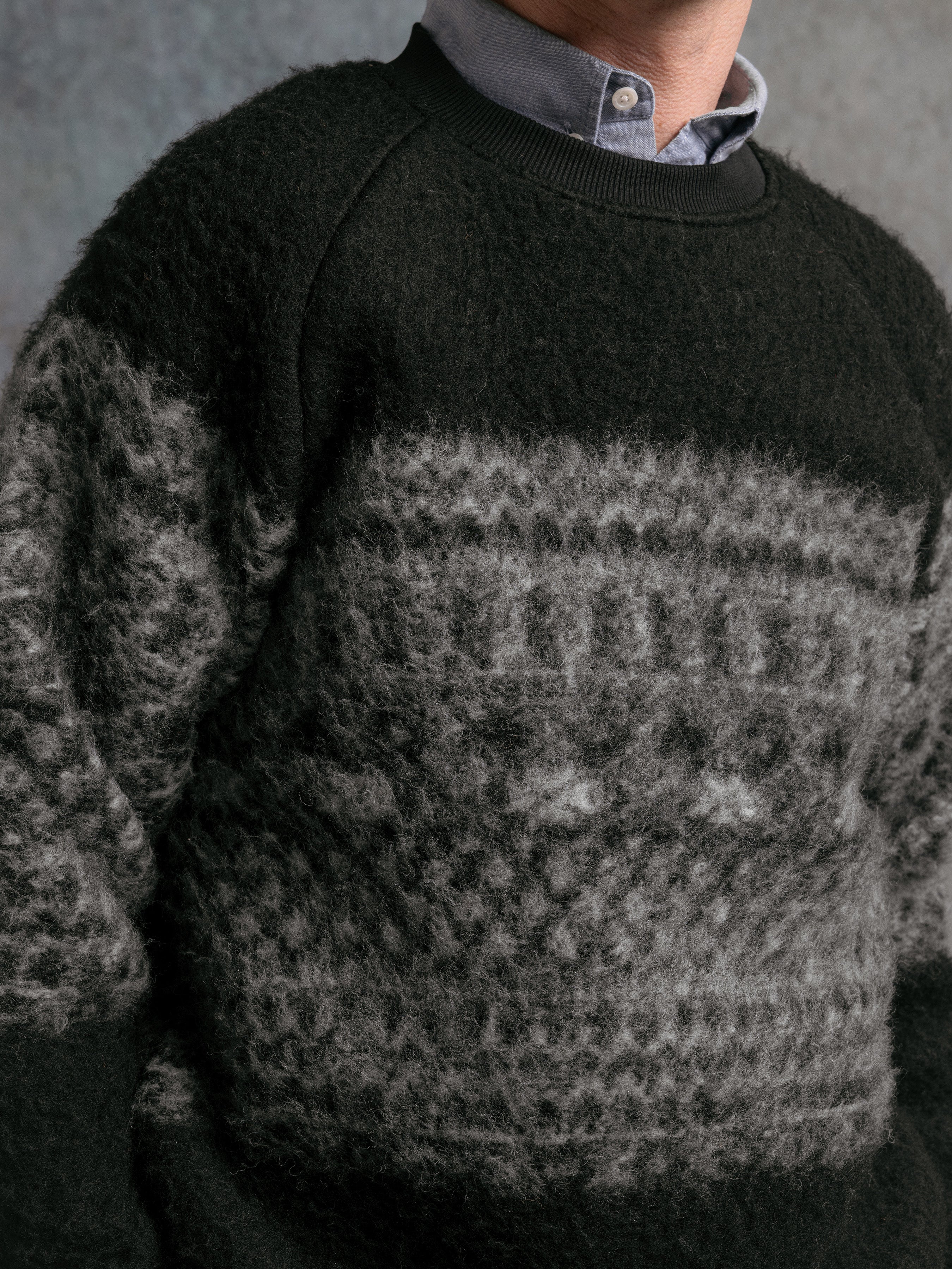 Junction Crew in Black Fair Isle Band Fleece