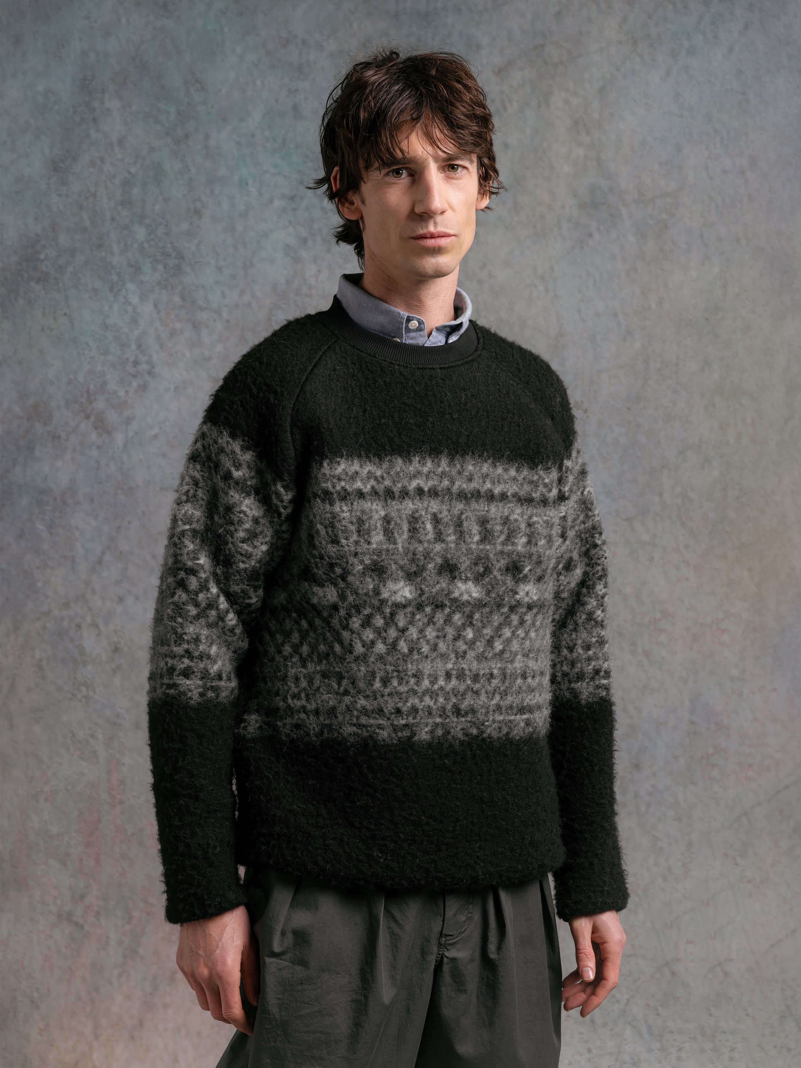 Junction Crew in Black Fair Isle Band Fleece