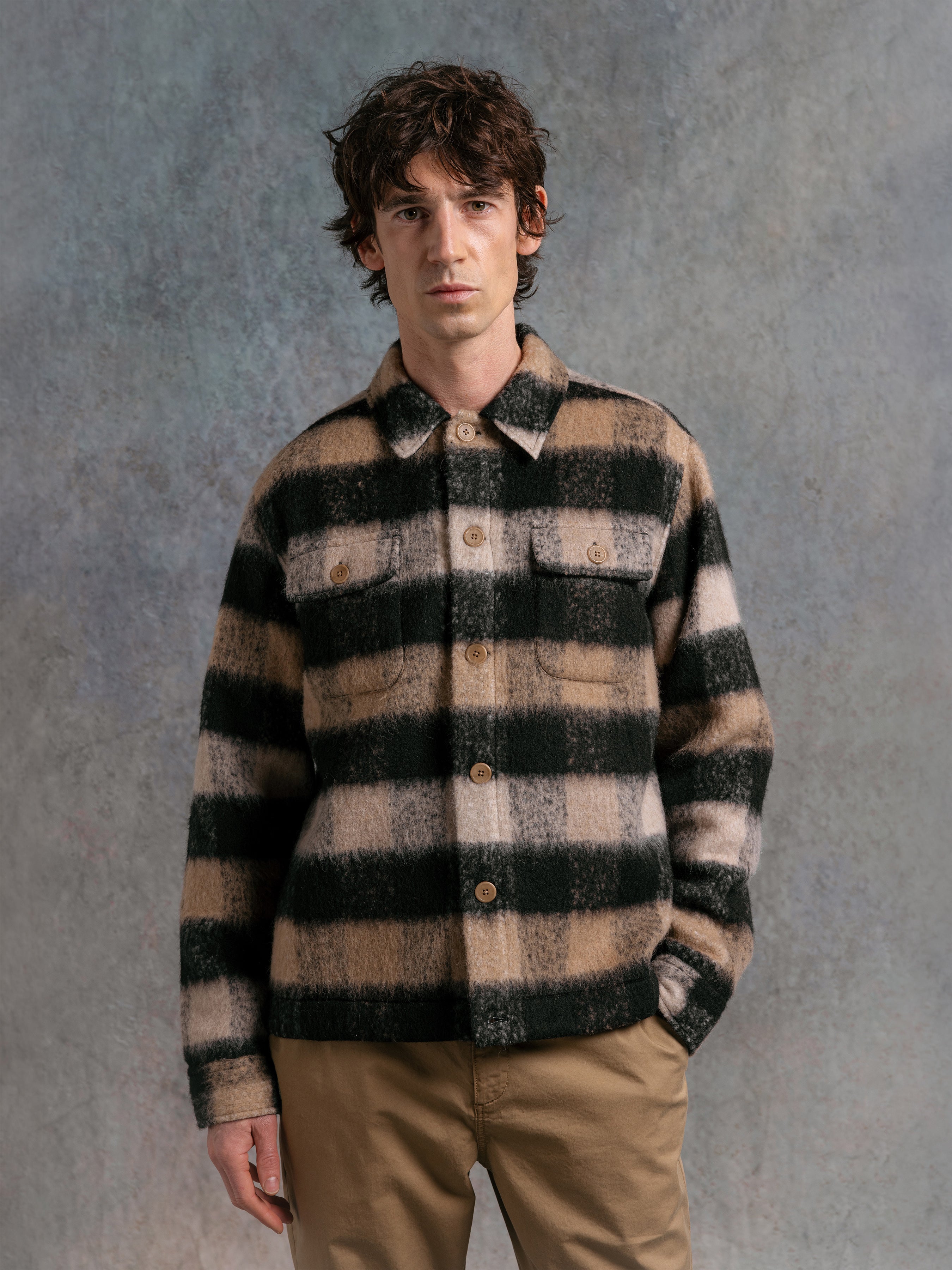 Haston Jacket in Black Check Brushed Wool