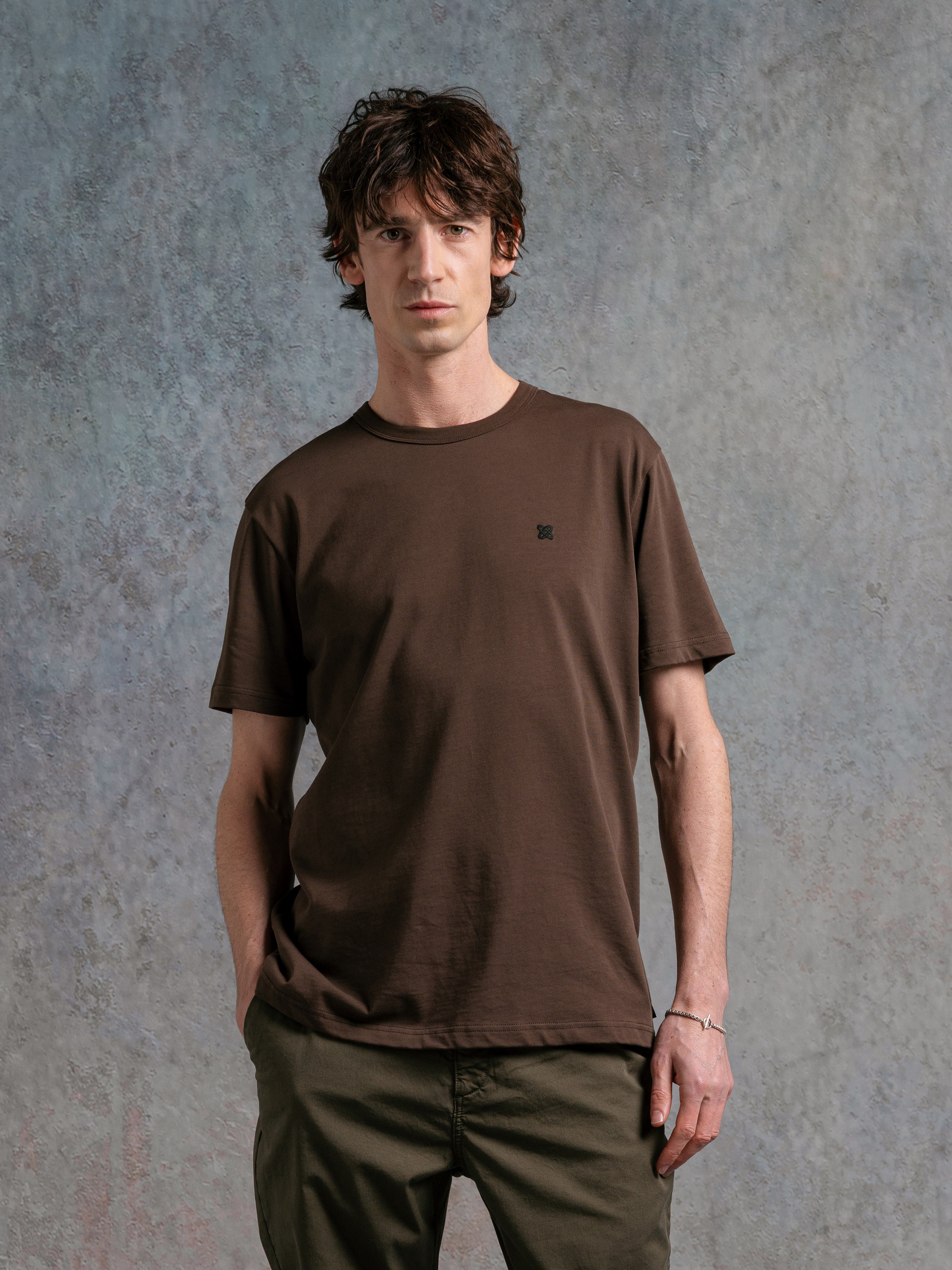 Cargill T-Shirt in Peat Celtic Knot Embroidery