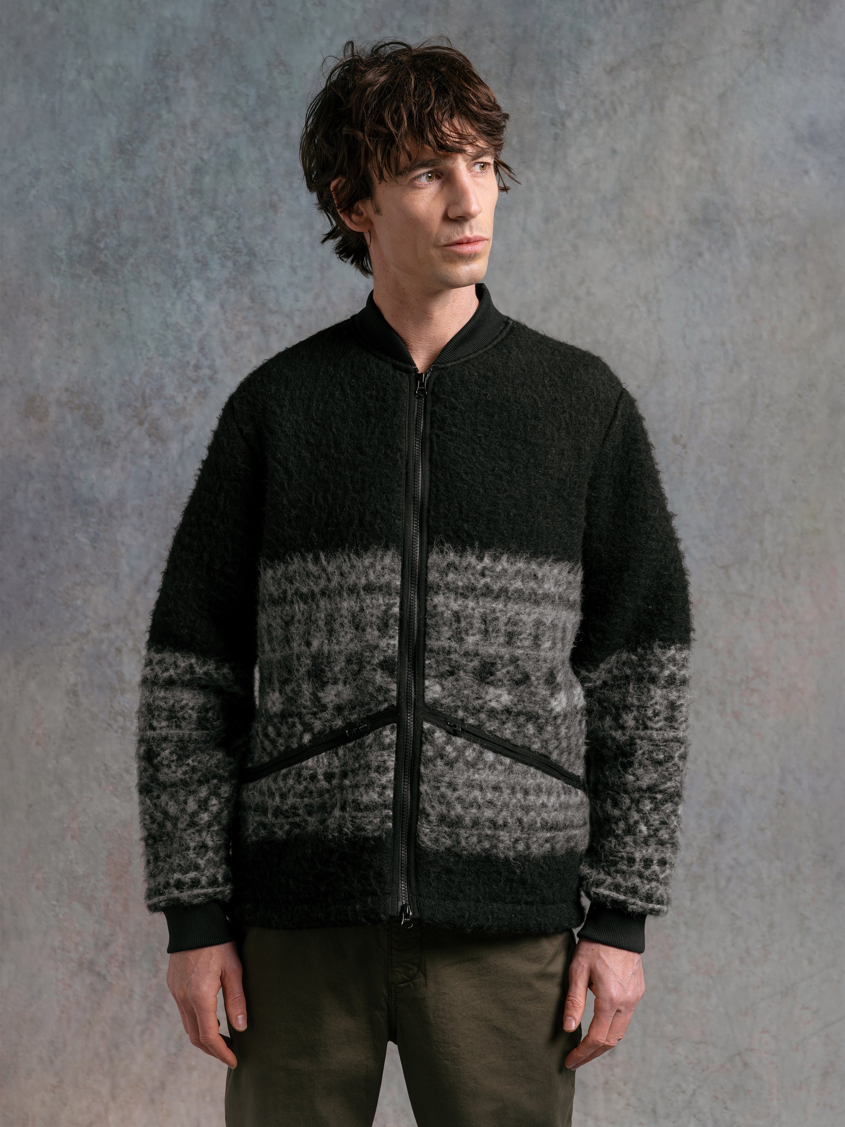 Dreghorn Jacket in Black Fair Isle Band Fleece