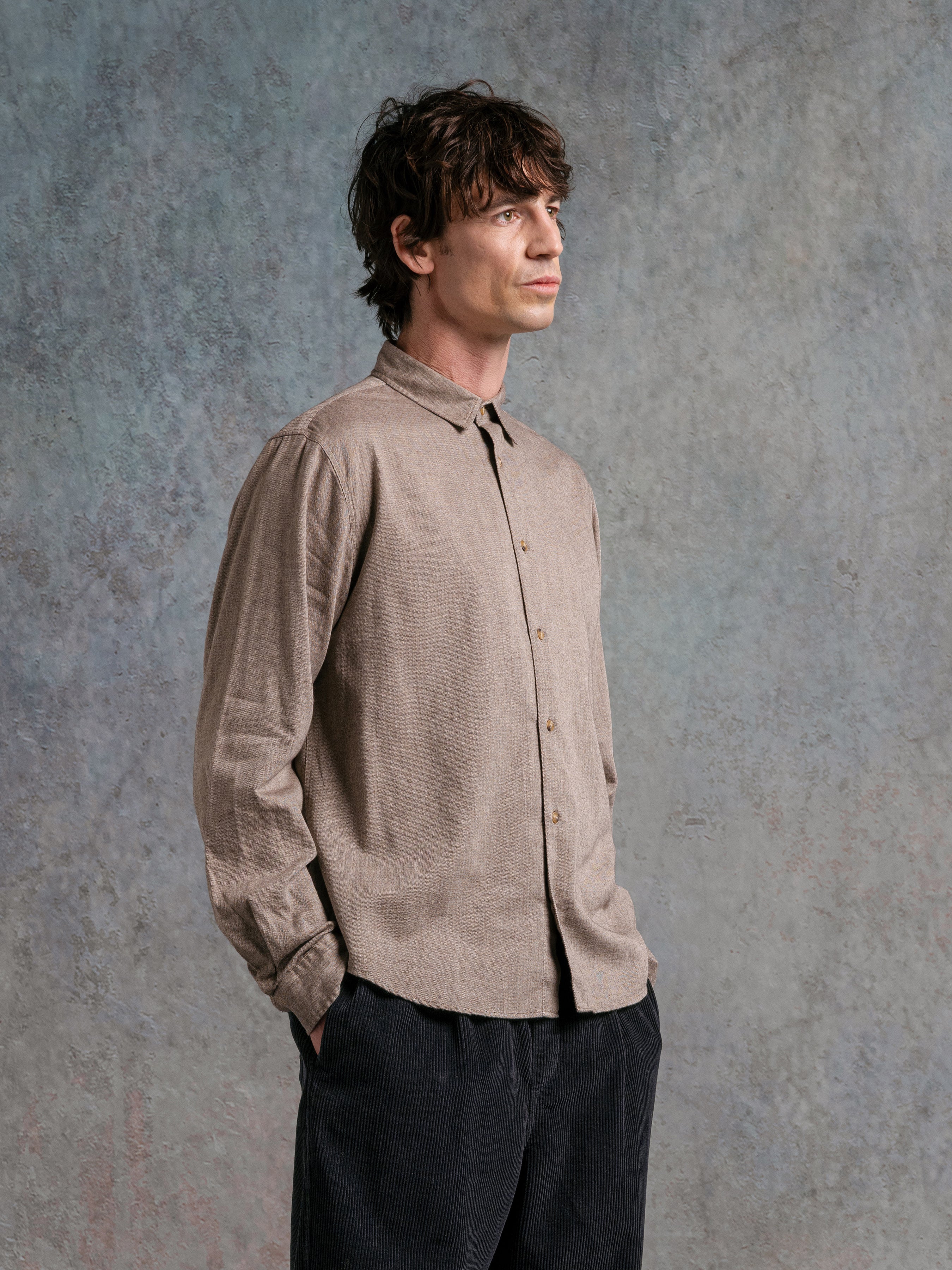 Dirleton Shirt in Brown Herringbone Cotton