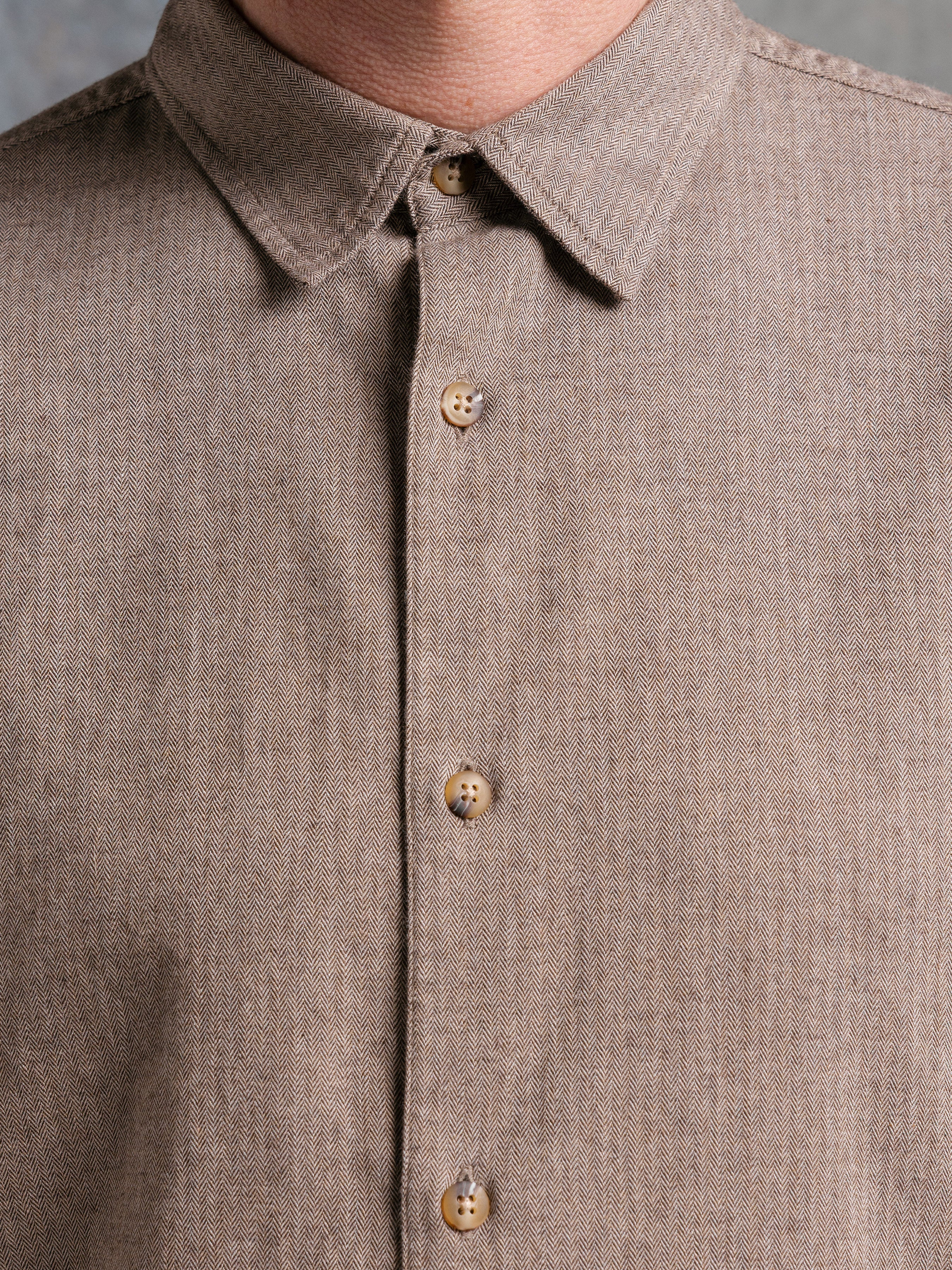 Dirleton Shirt in Brown Herringbone Cotton
