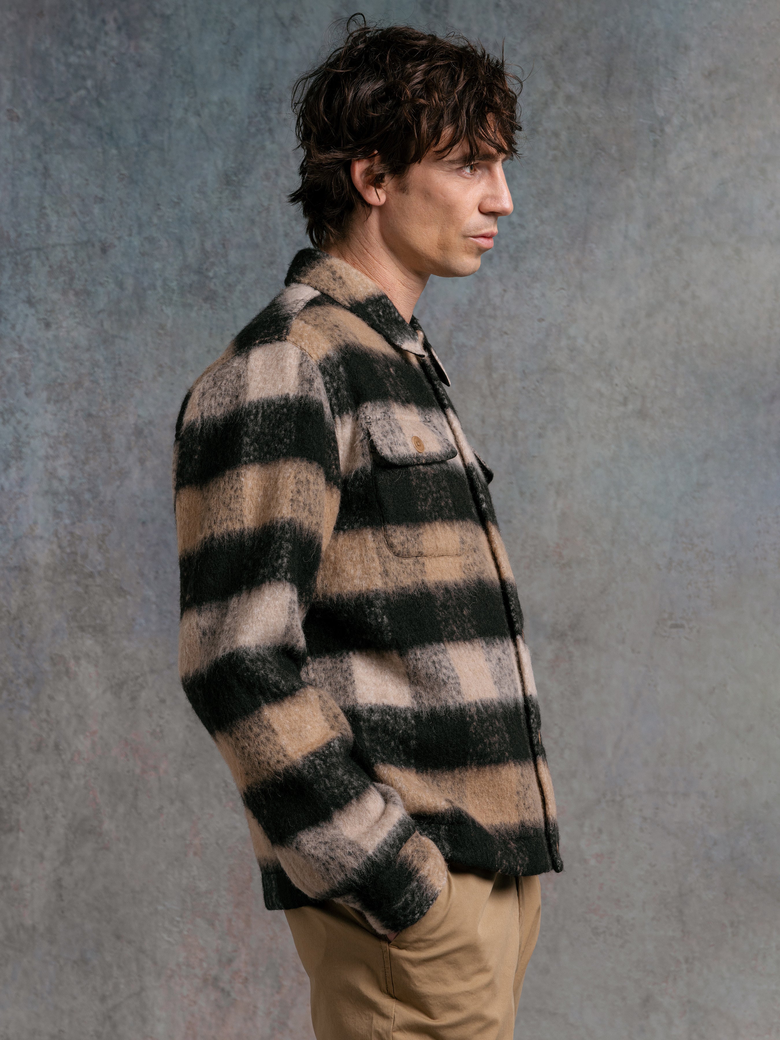 Haston Jacket in Black Check Brushed Wool
