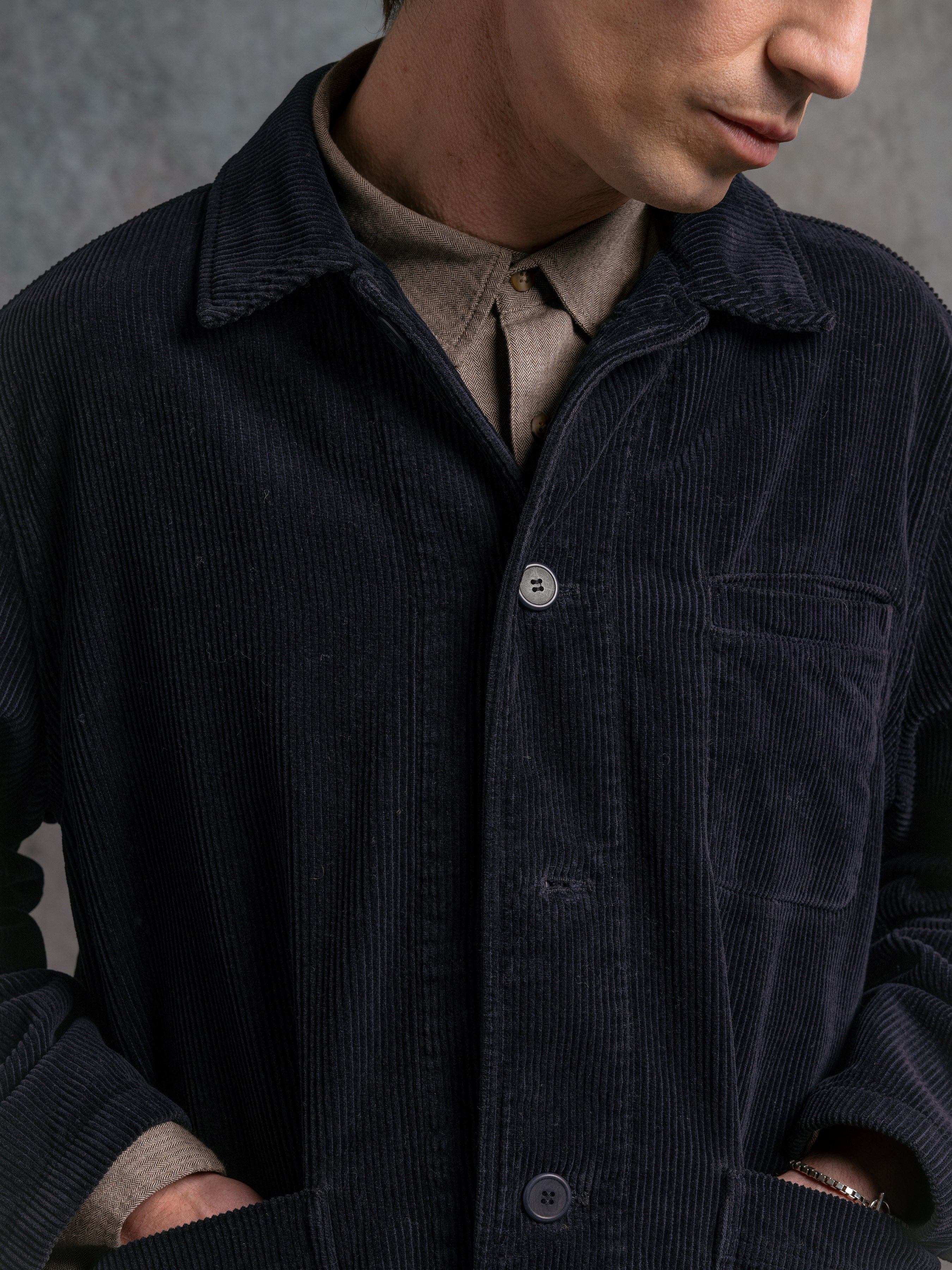 Huntly Jacket in Ink Navy 8-Wale Corduroy