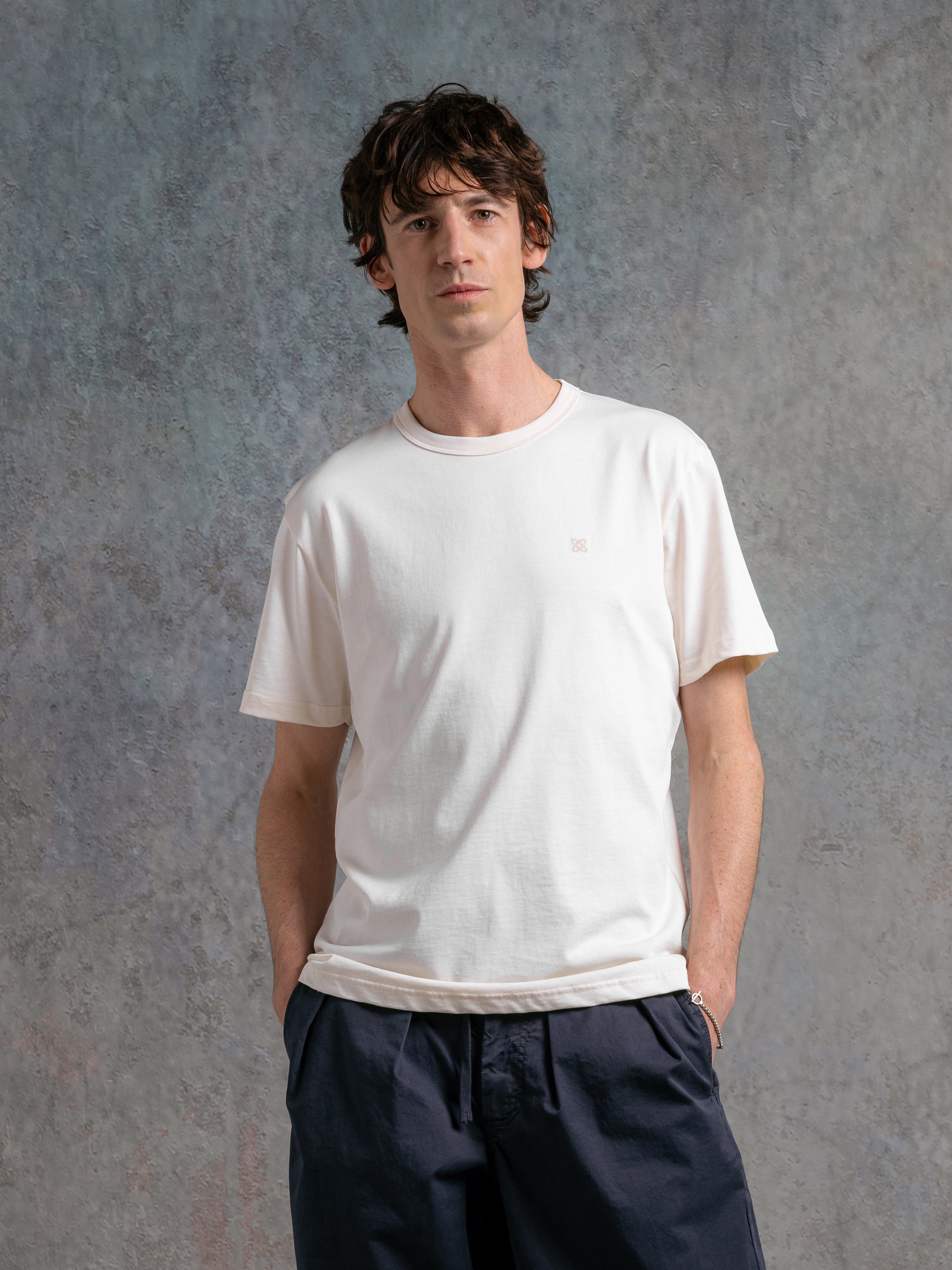 Cargill T-Shirt in Off White Celtic Knot Embroidery