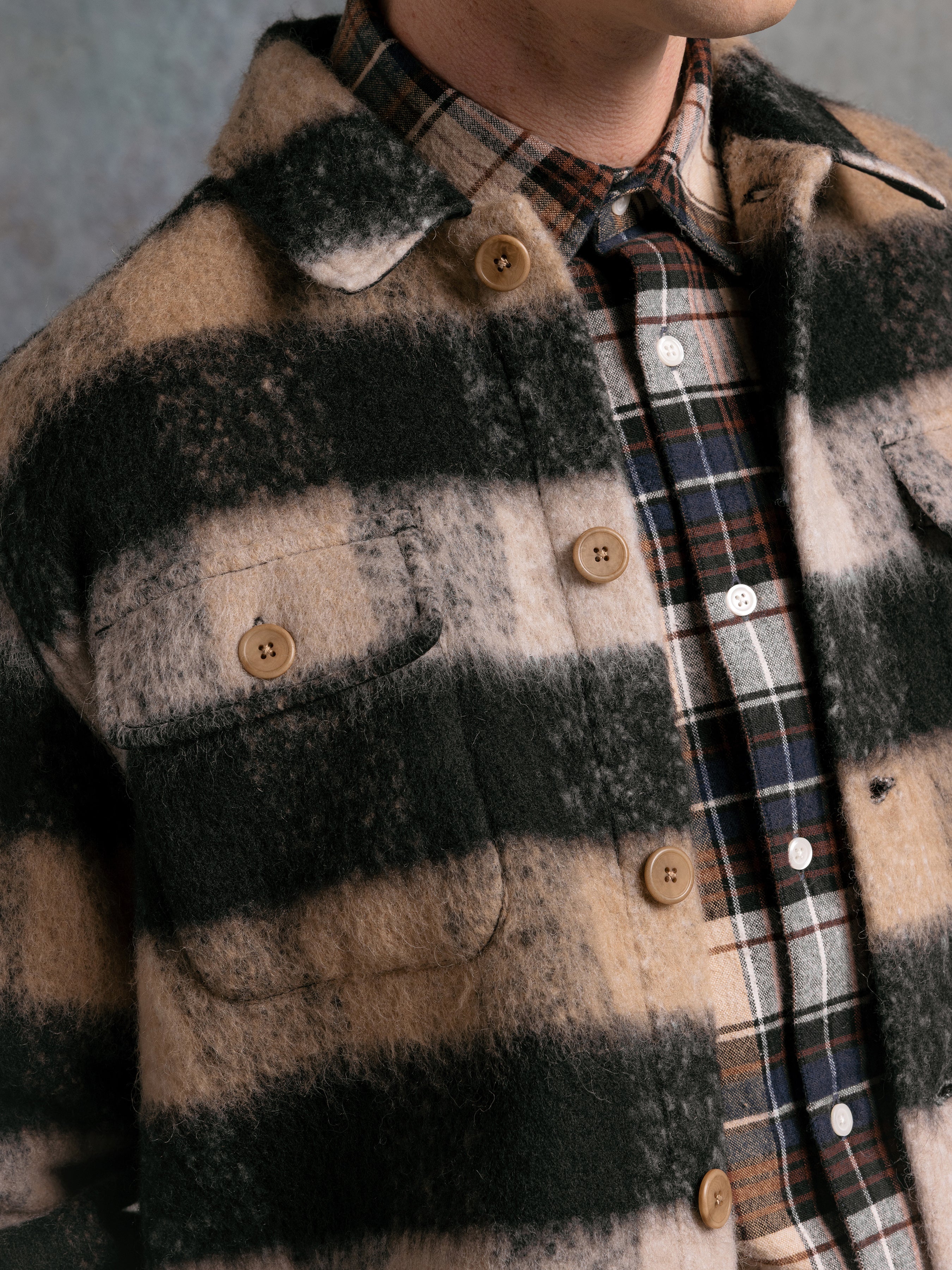 Haston Jacket in Black Check Brushed Wool