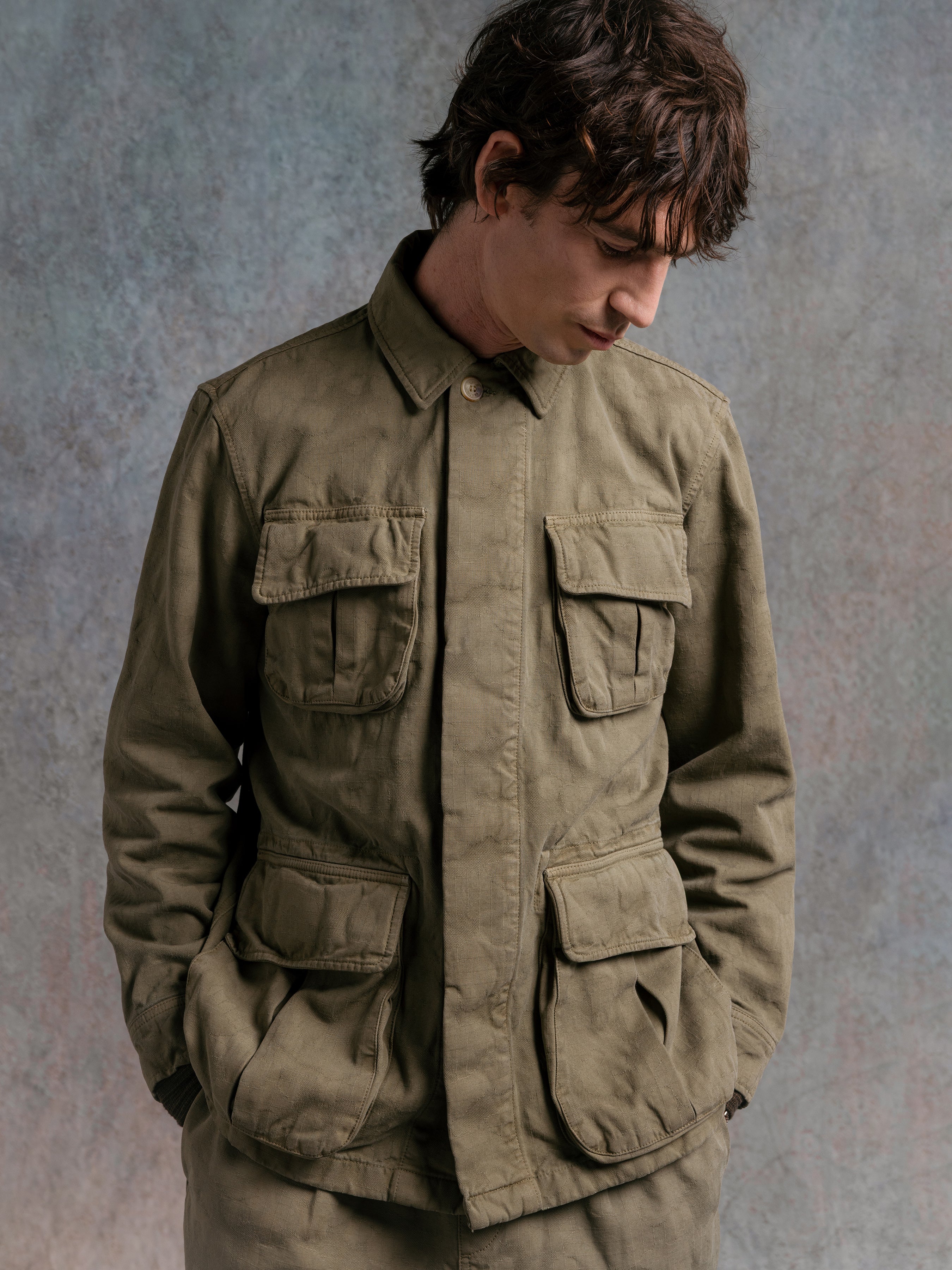 Tyndrum Jacket in Military Jacquard Ripstop Cotton