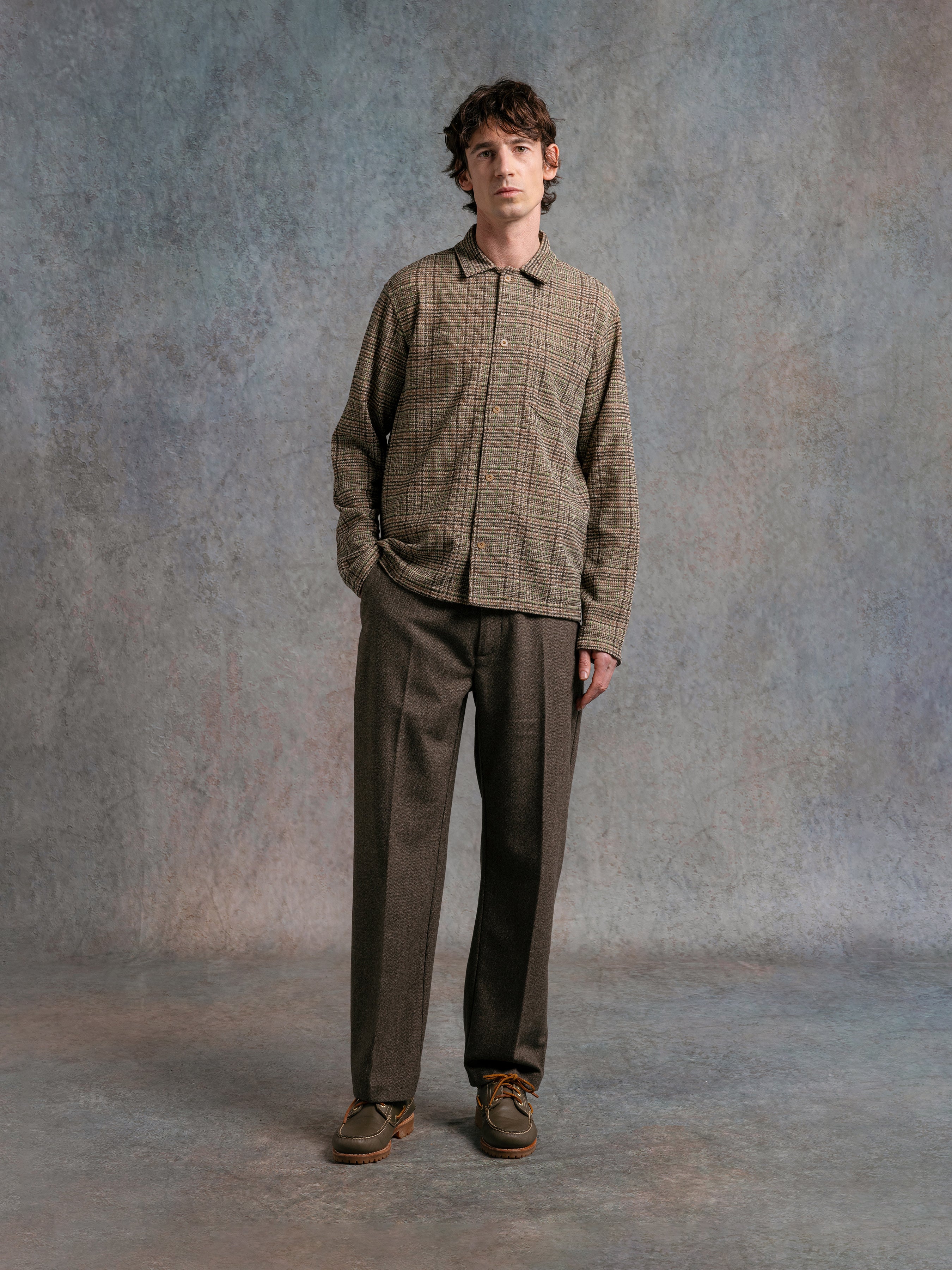 Portree Overshirt in Peat Printed Check Jersey