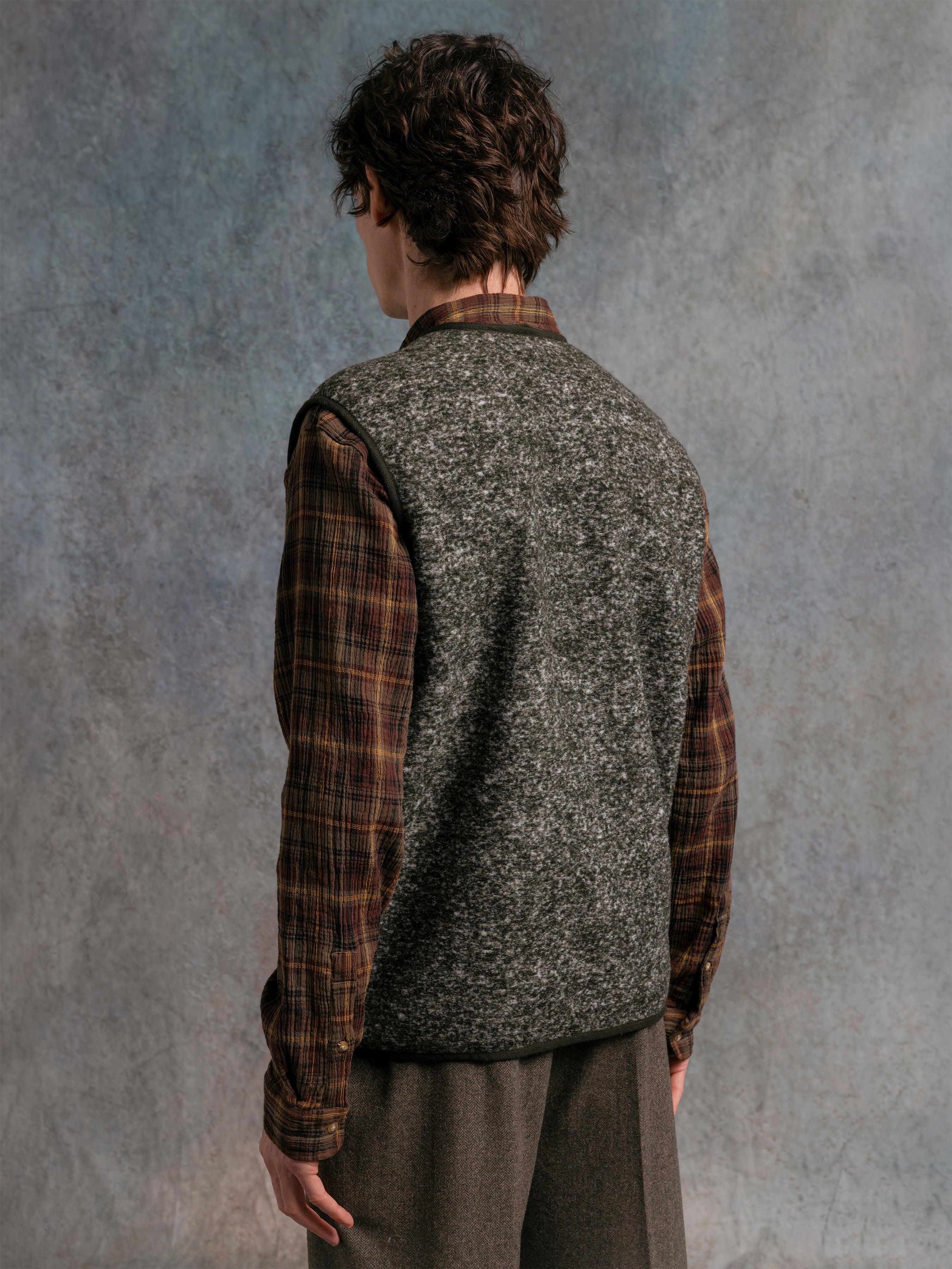 Bute Vest in Olive Speckled Wool Blend
