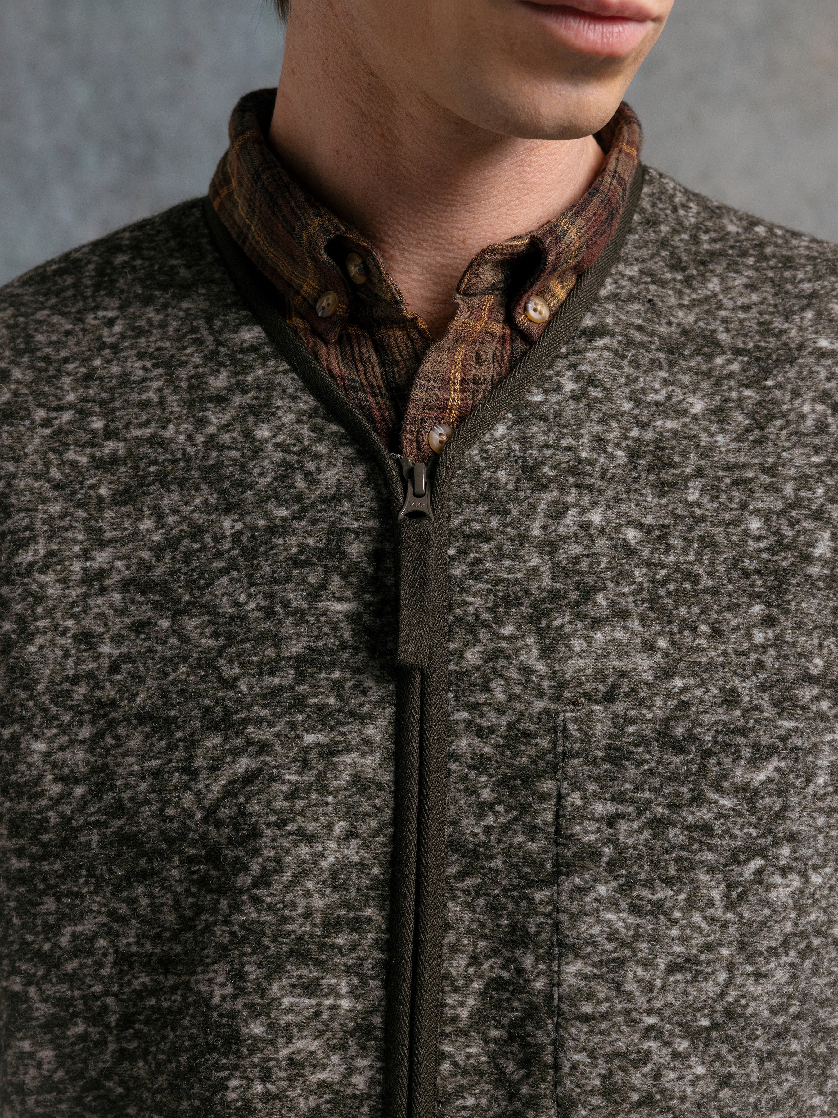 Bute Vest in Olive Speckled Wool Blend