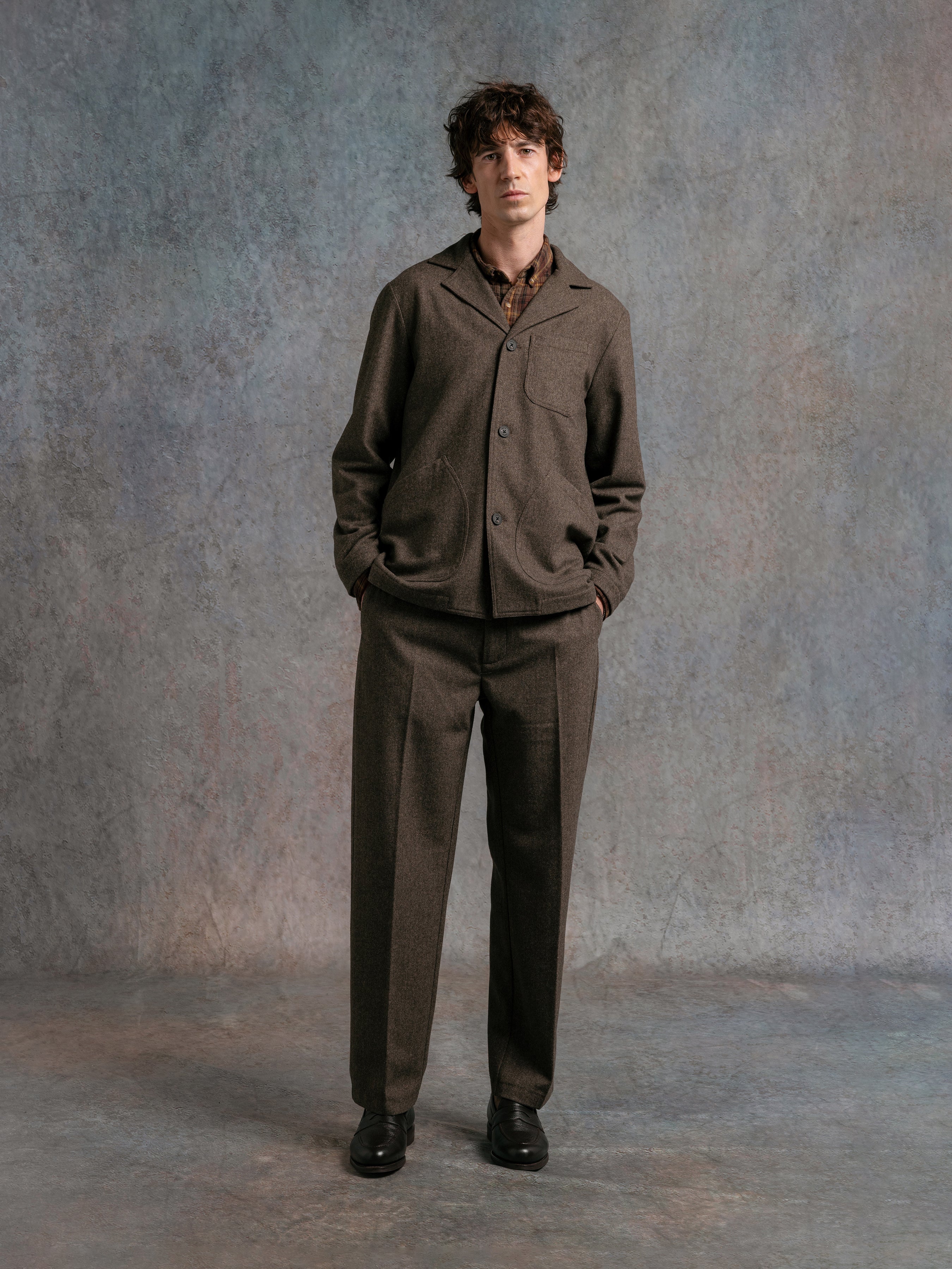 Stac Blazer in Olive Herringbone Wool Blend