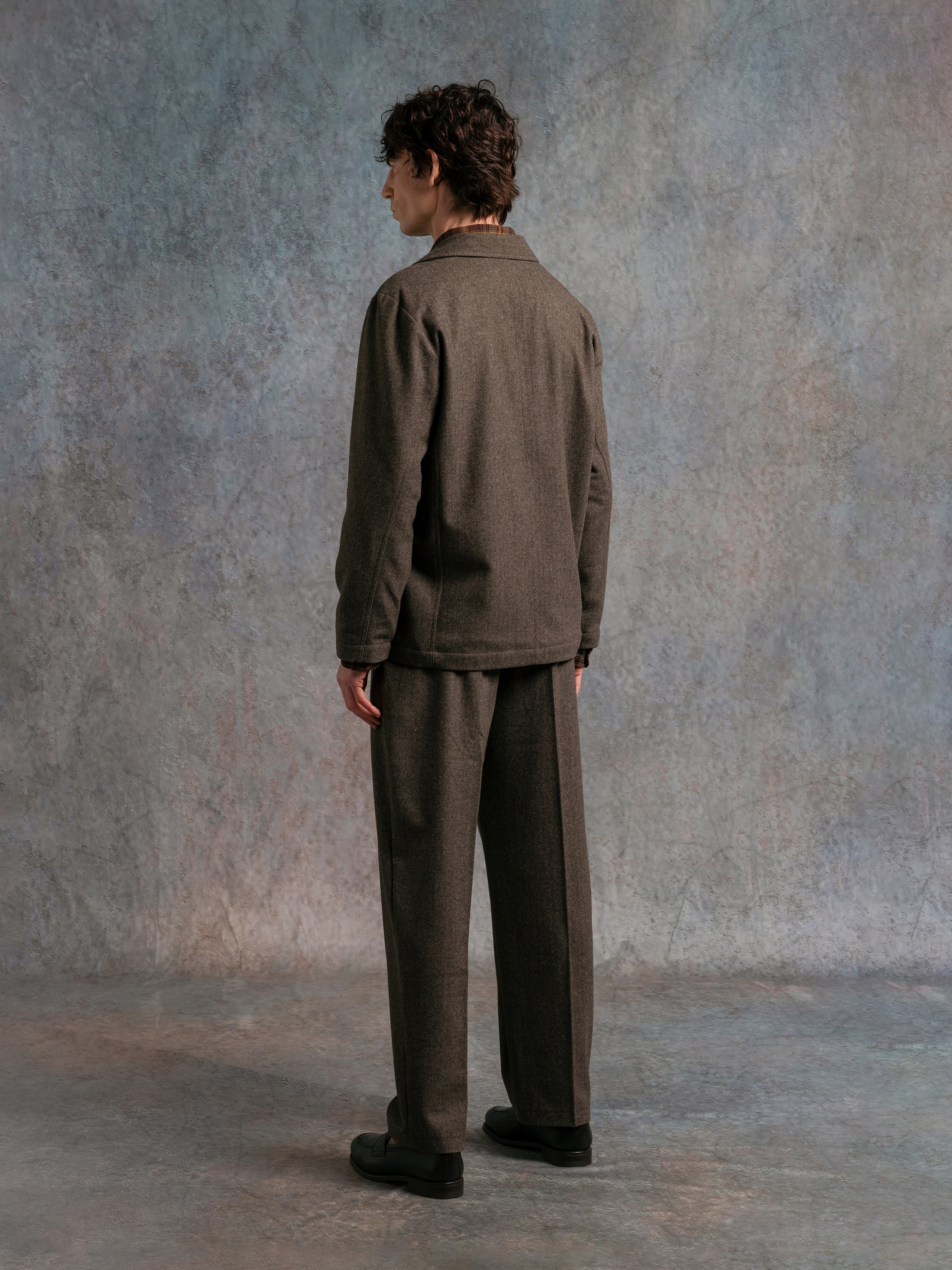 Stac Blazer in Olive Herringbone Wool Blend