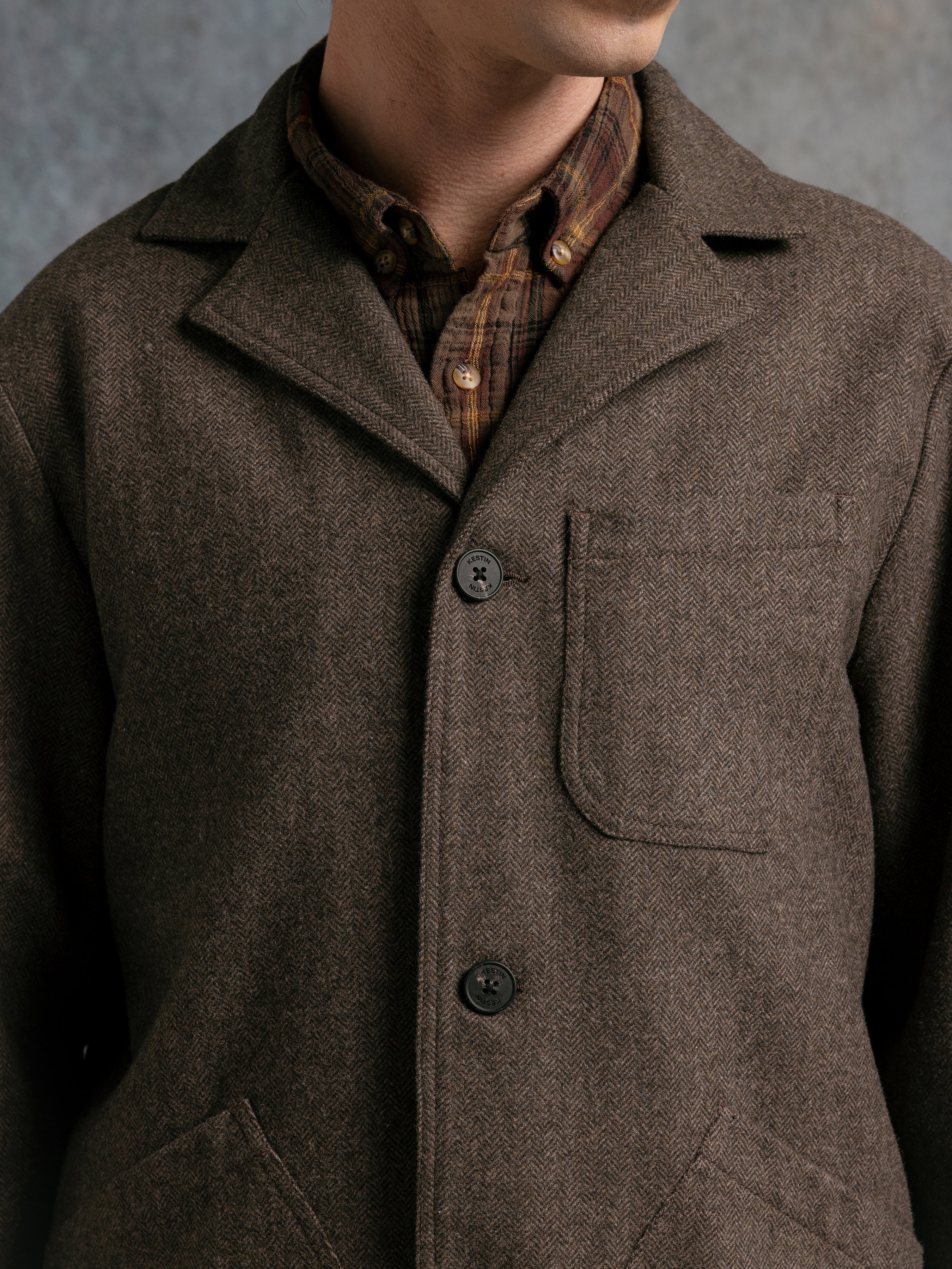 Stac Blazer in Olive Herringbone Wool Blend