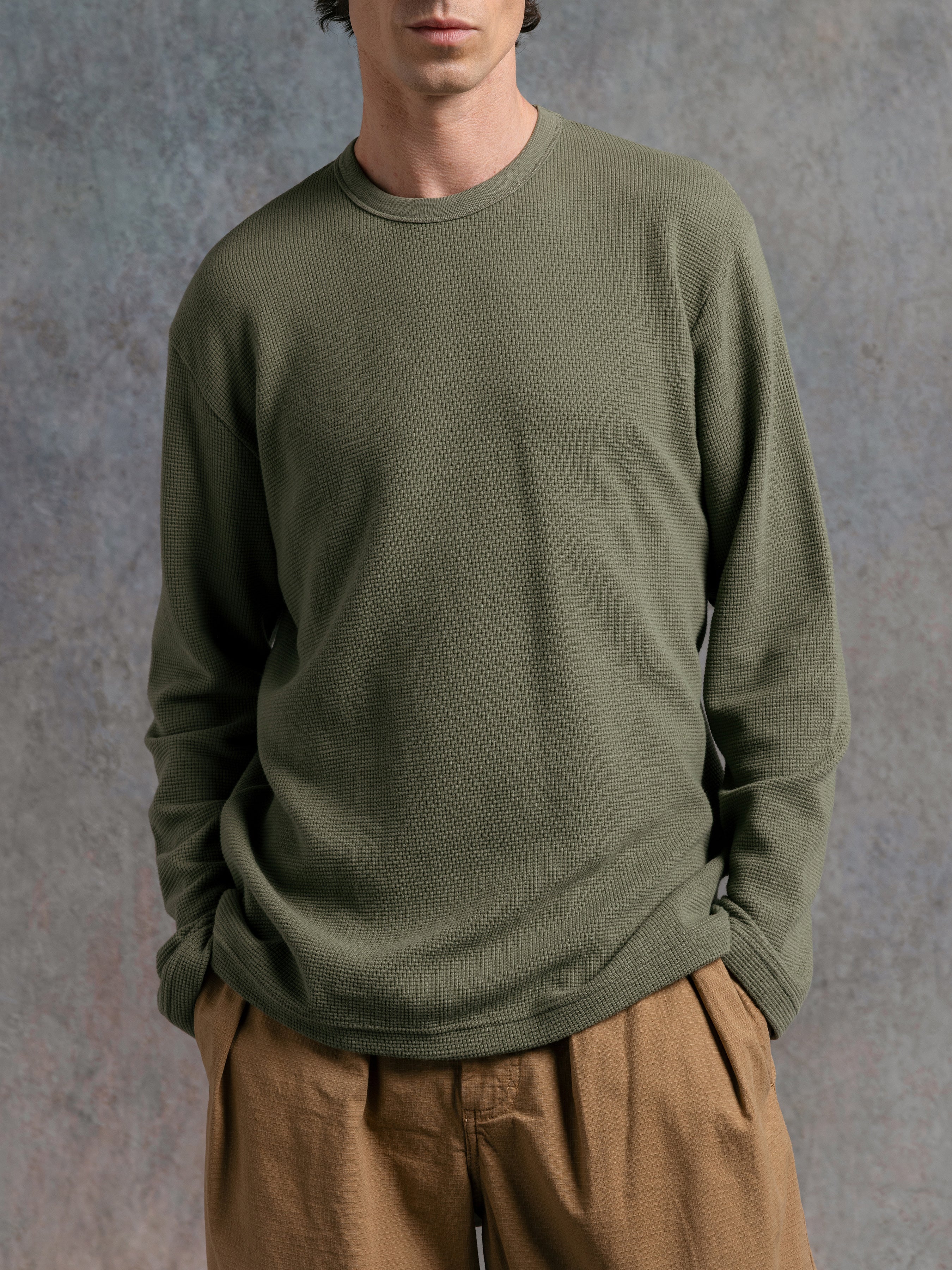 Waternish Long Sleeve Tee in Fern Waffle Cotton