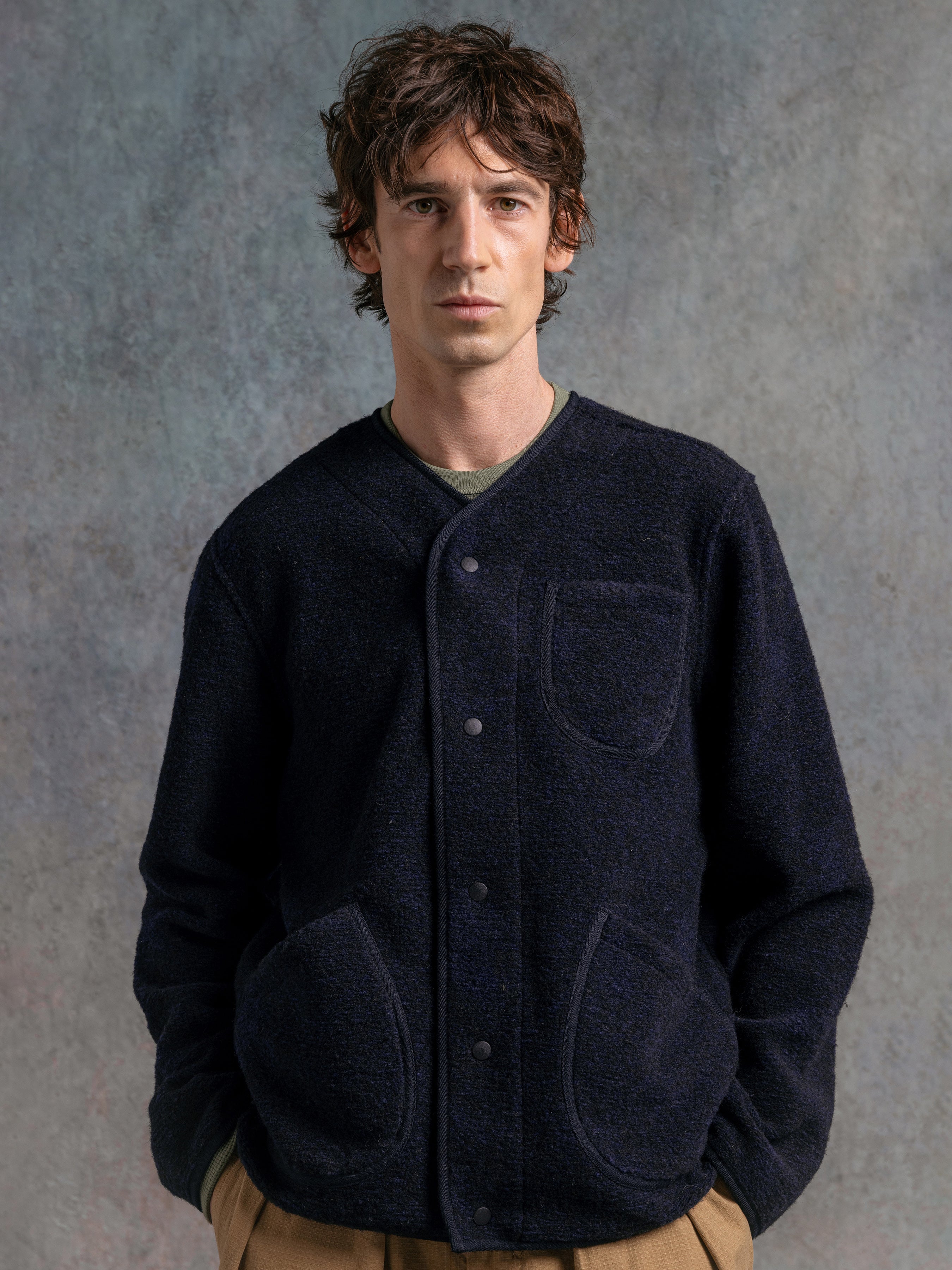 Neist Cardigan in Navy Speckled Wool Blend