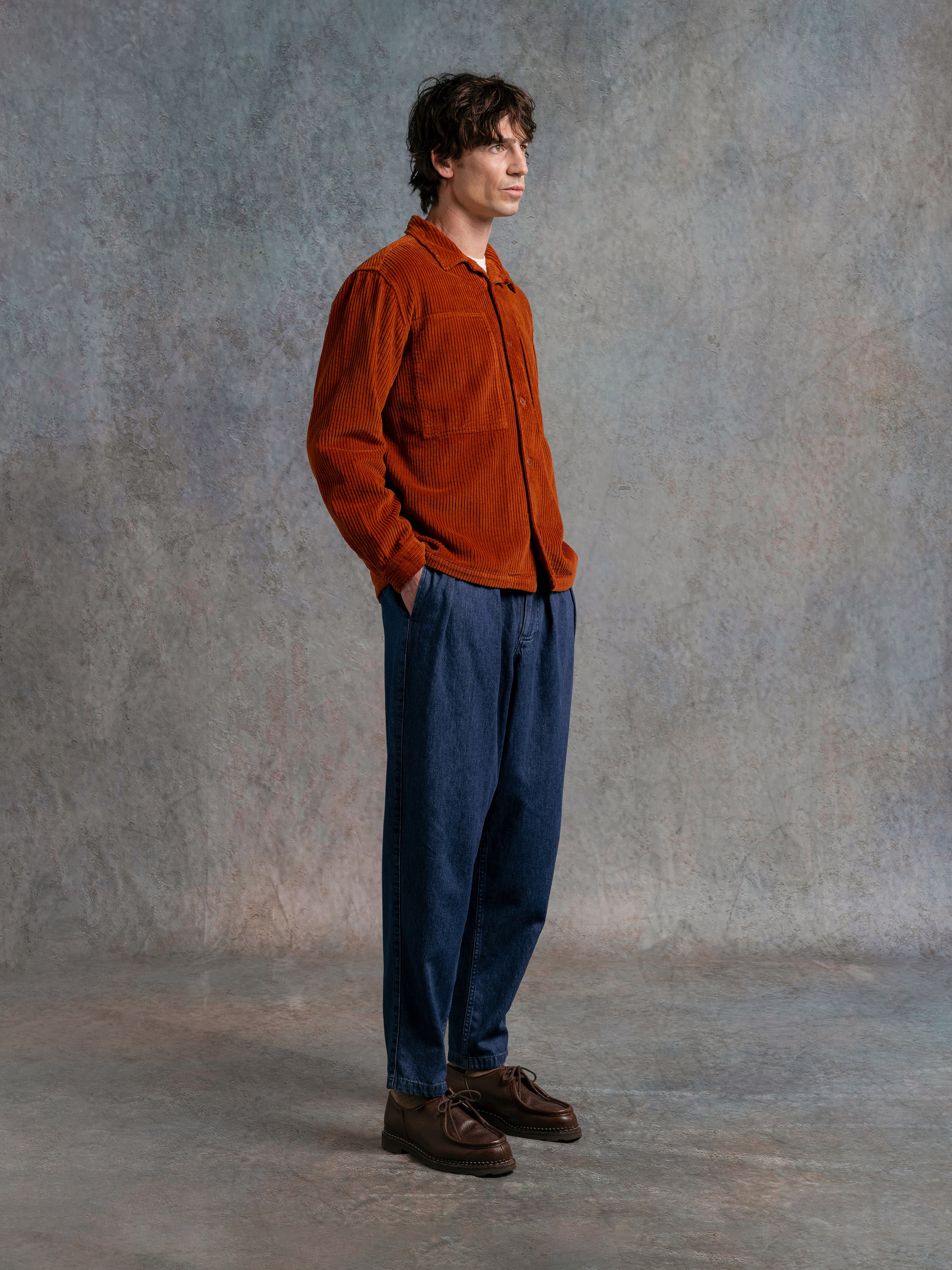 Durno Overshirt in Rust Orange 5-Wale Corduroy