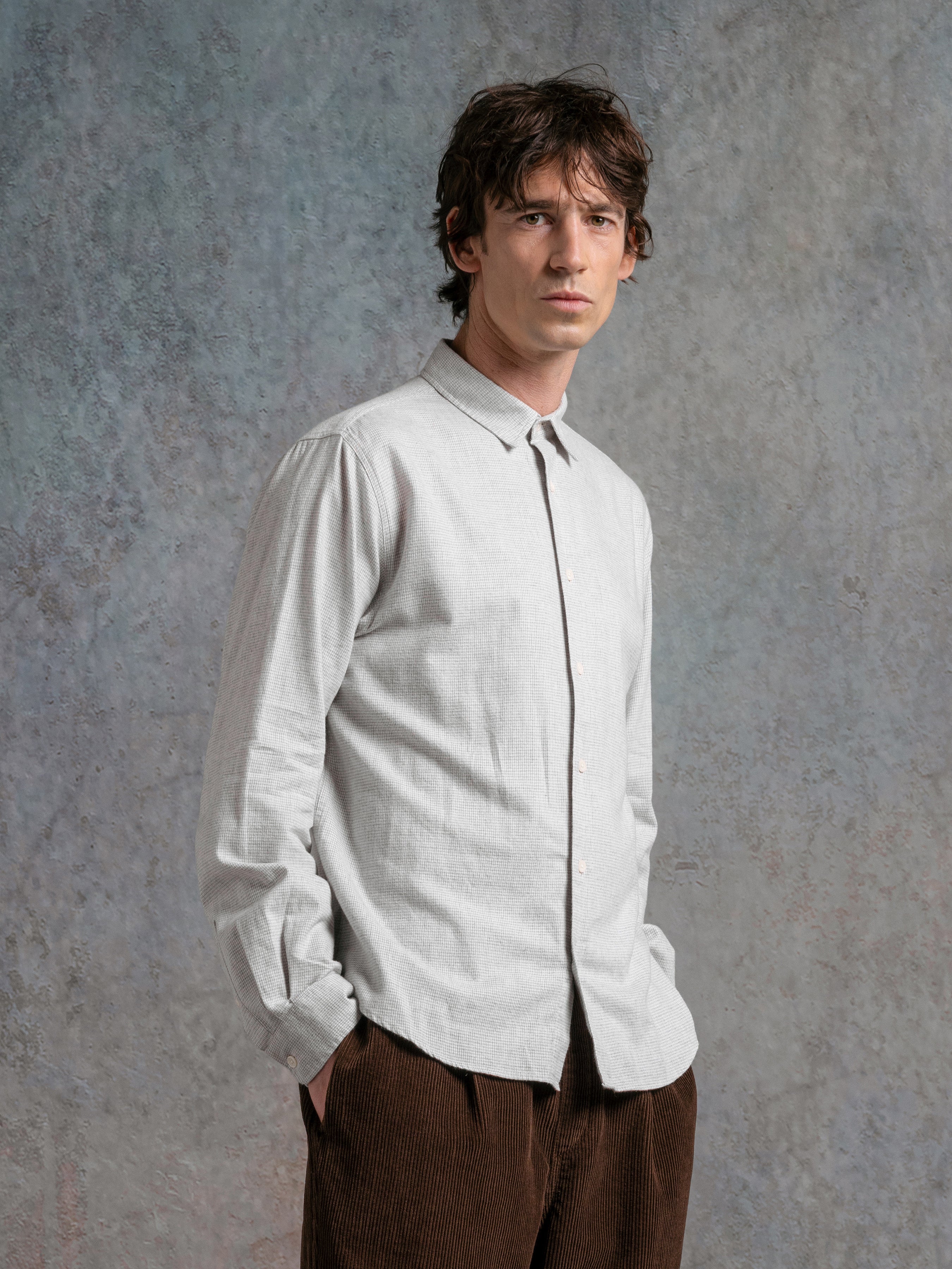 Dirleton Shirt in Grey Houndstooth Cotton