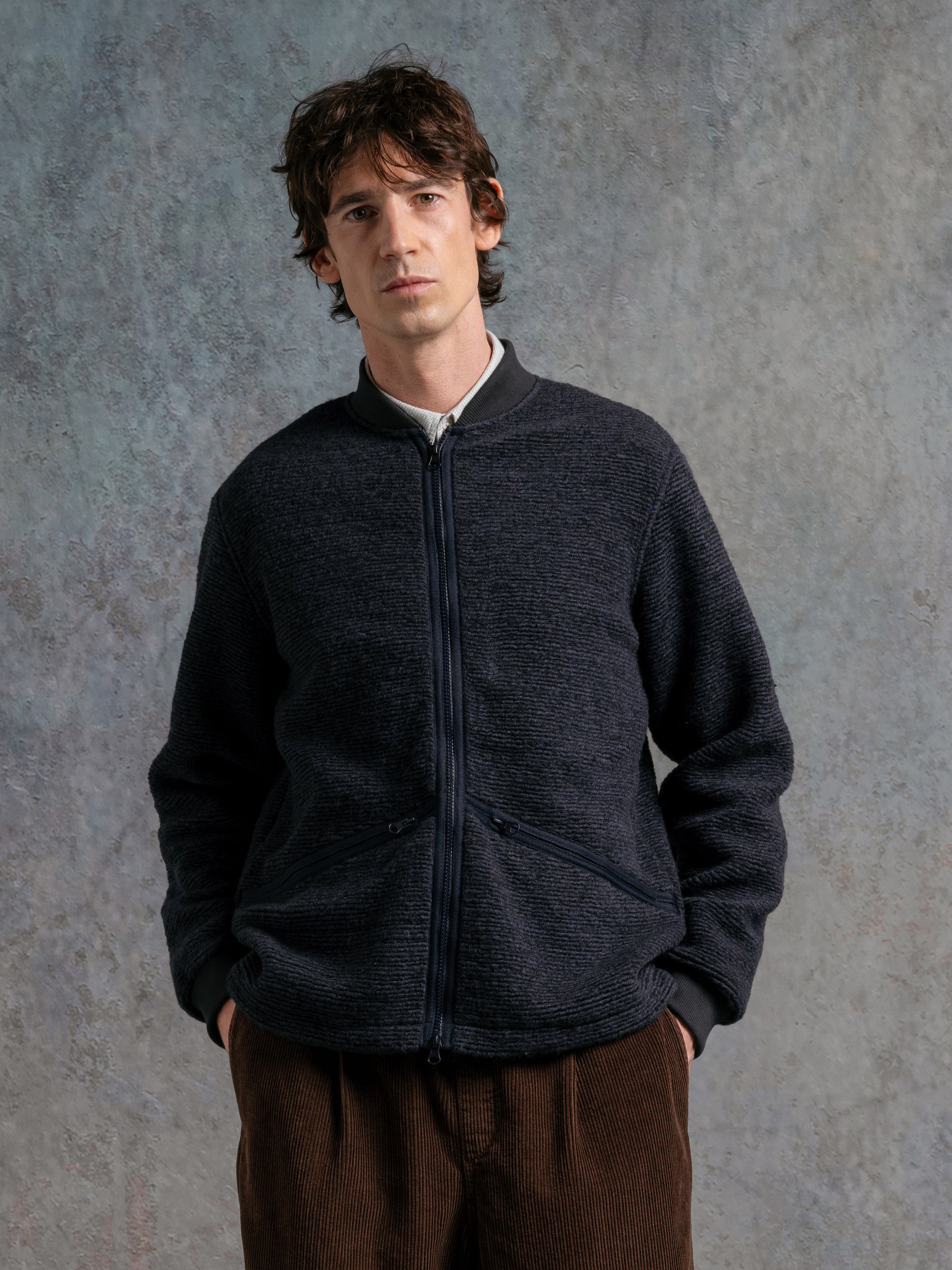 Dreghorn Jacket in Navy Ribbed Fleece