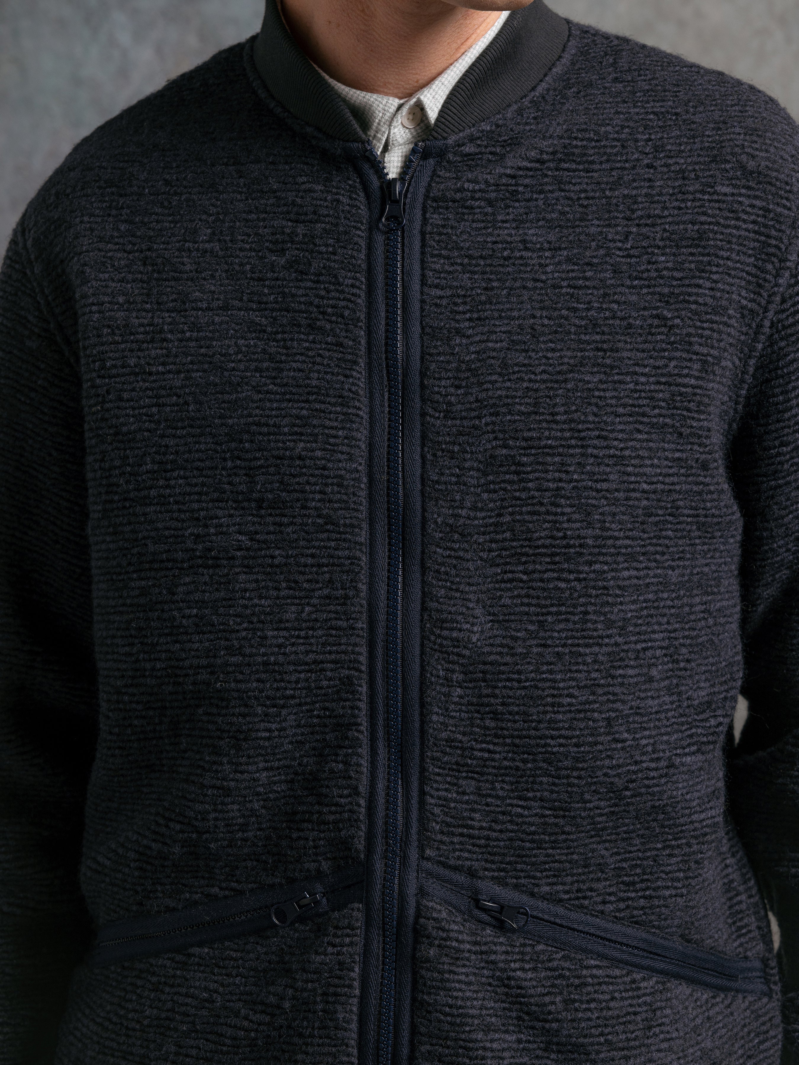 Dreghorn Jacket in Navy Ribbed Fleece