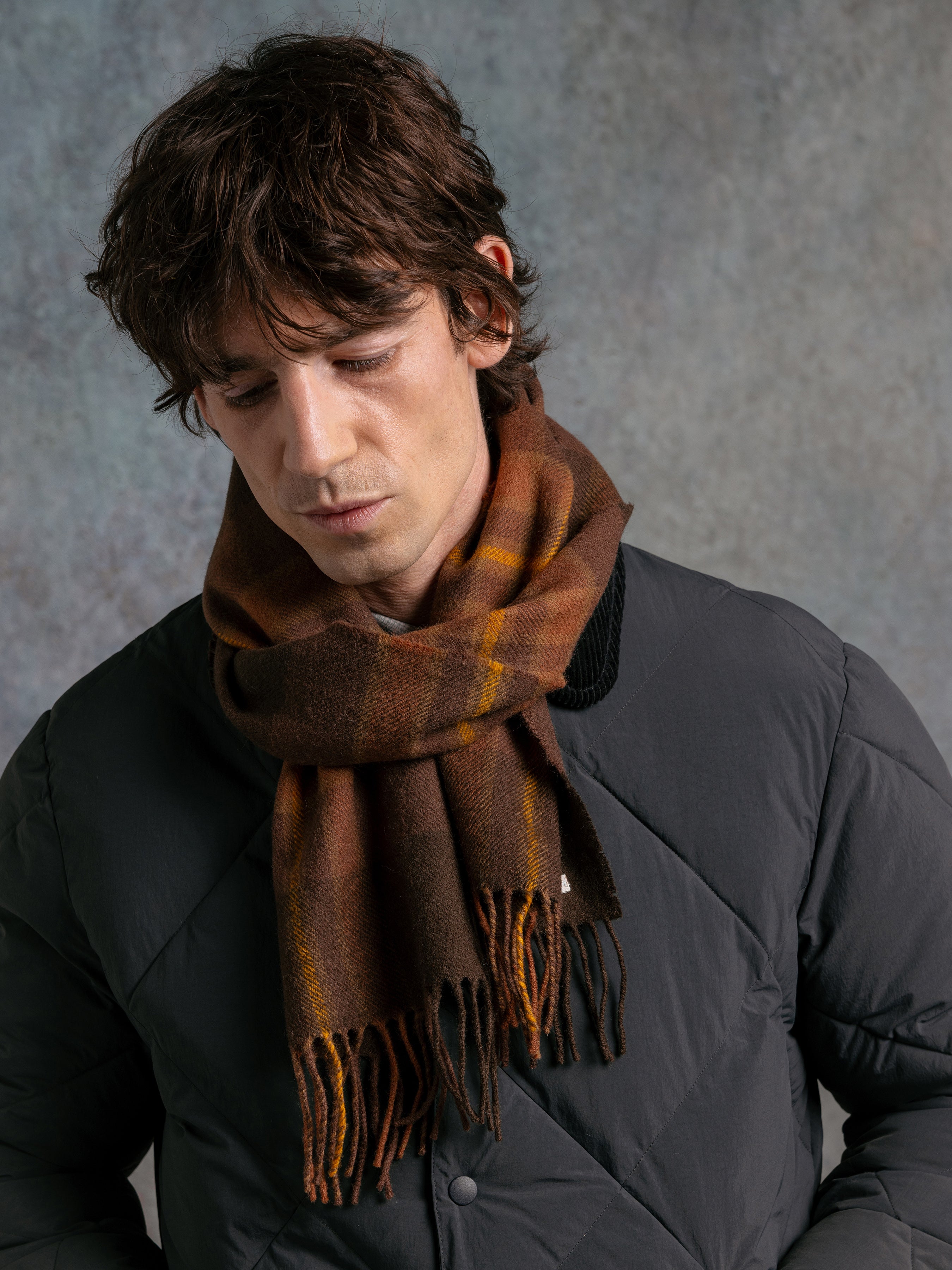 Gala Scarf in Peat Dunbar Tartan Lambswool