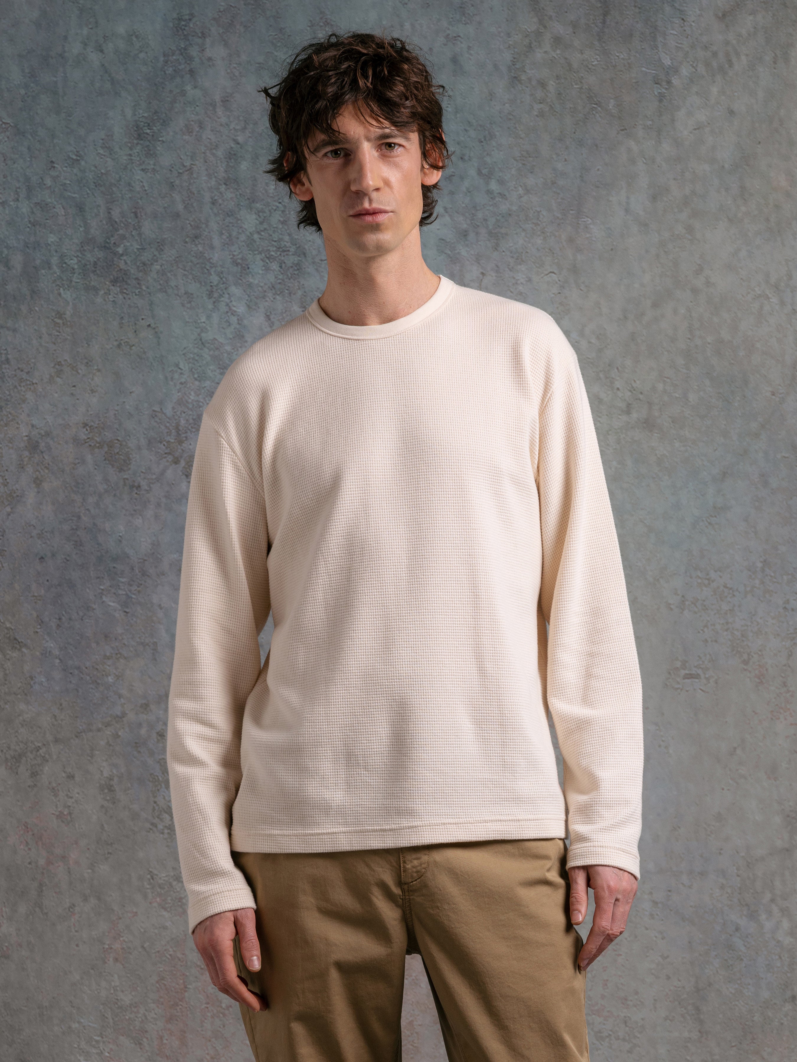 Waternish Long Sleeve Tee in Natural Brushed Waffle