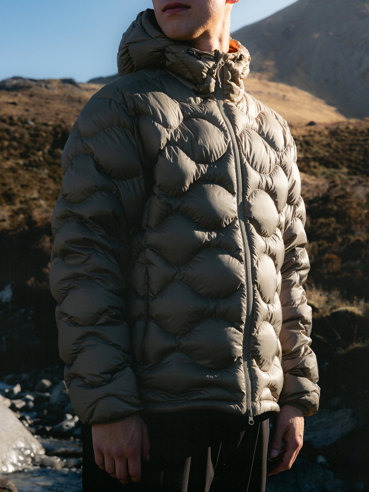 Cuillin Down Jacket in Light Olive Recycled Ripstop