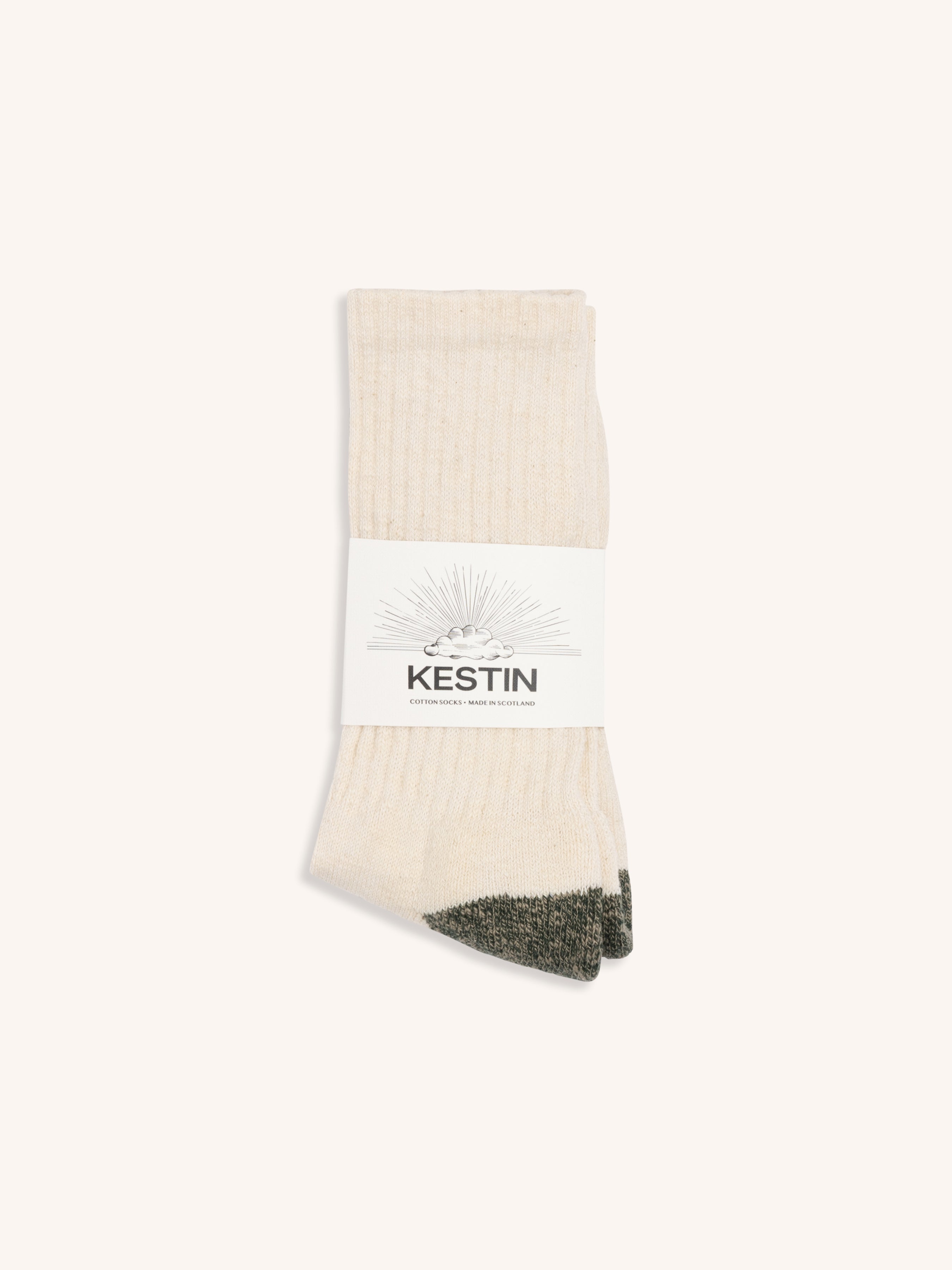 Elgin Cotton Blend Sock in Ecru/Green Marl Slub Yarn