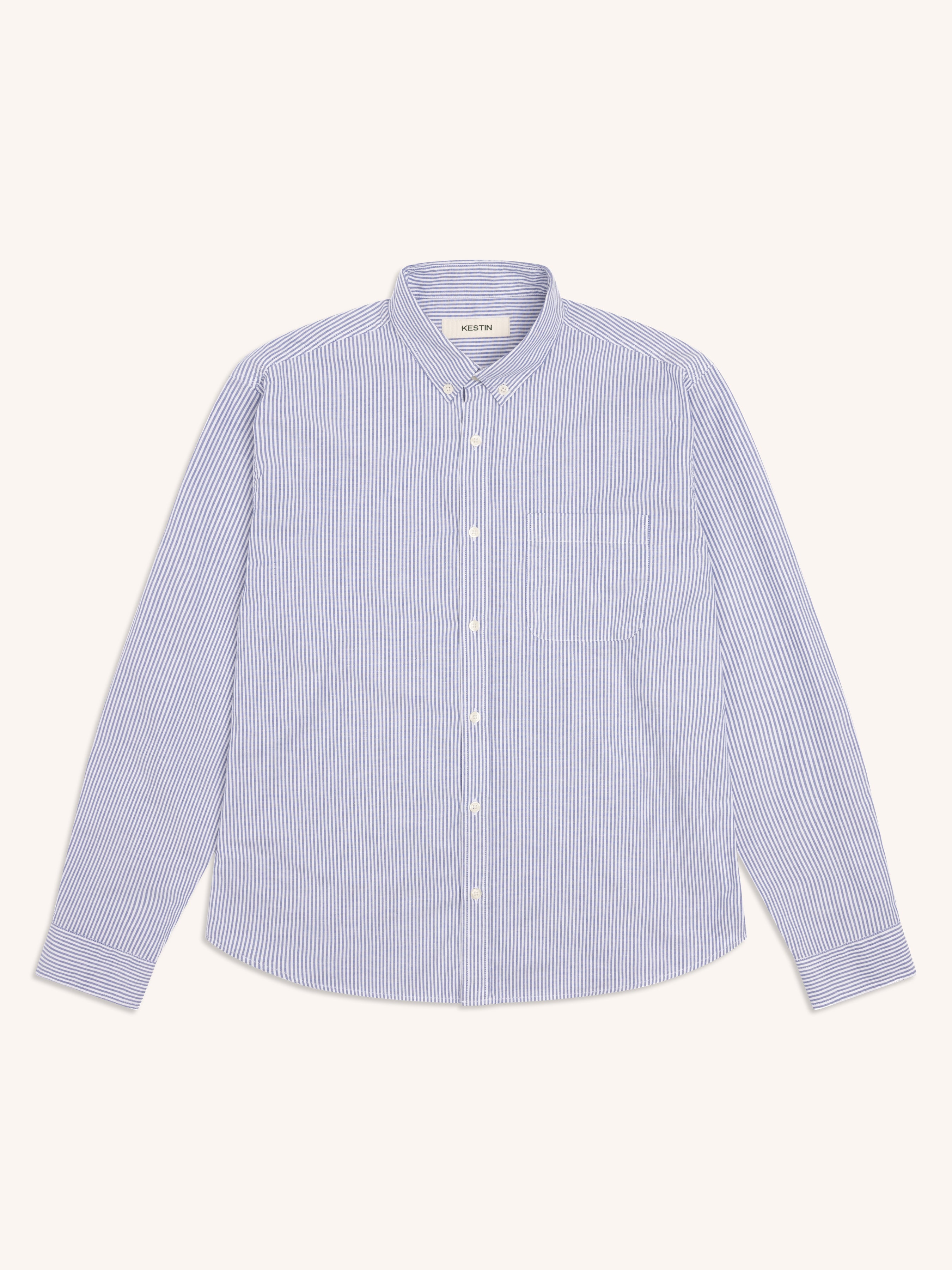 Raeburn Button Down in White/Pale Blue Oxford Stripe Organic Cotton