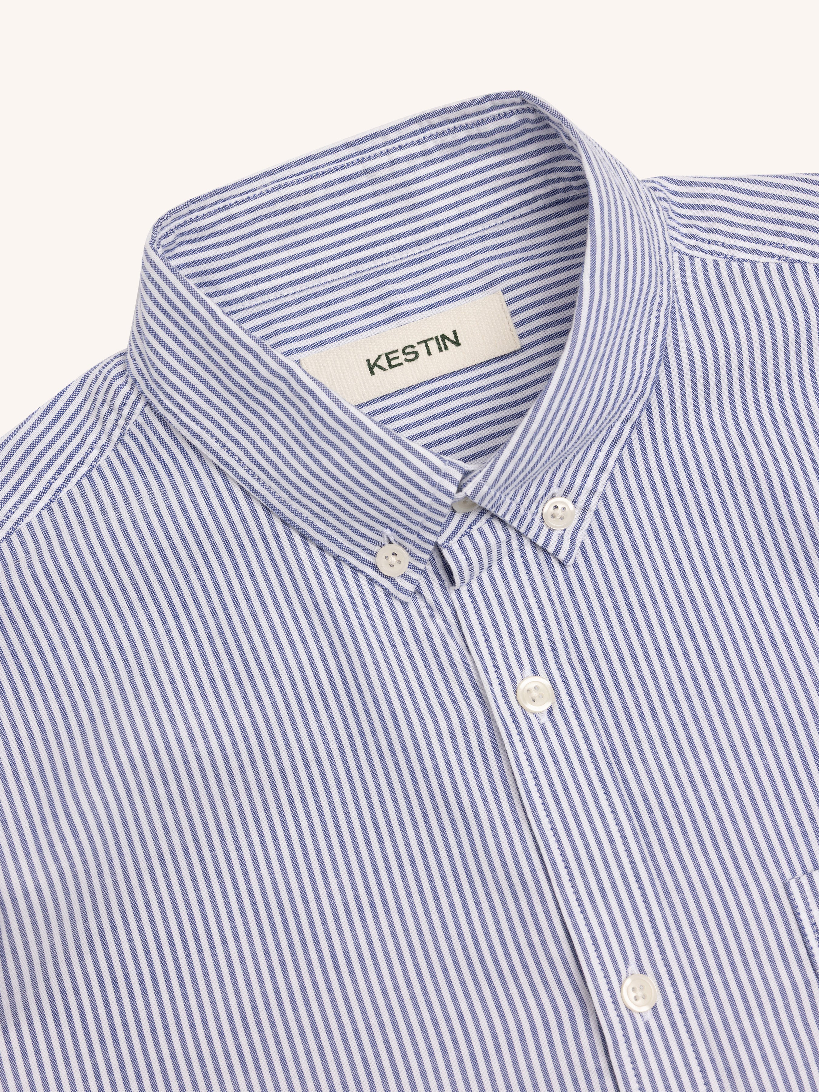 Raeburn Button Down in White/Pale Blue Oxford Stripe Organic Cotton