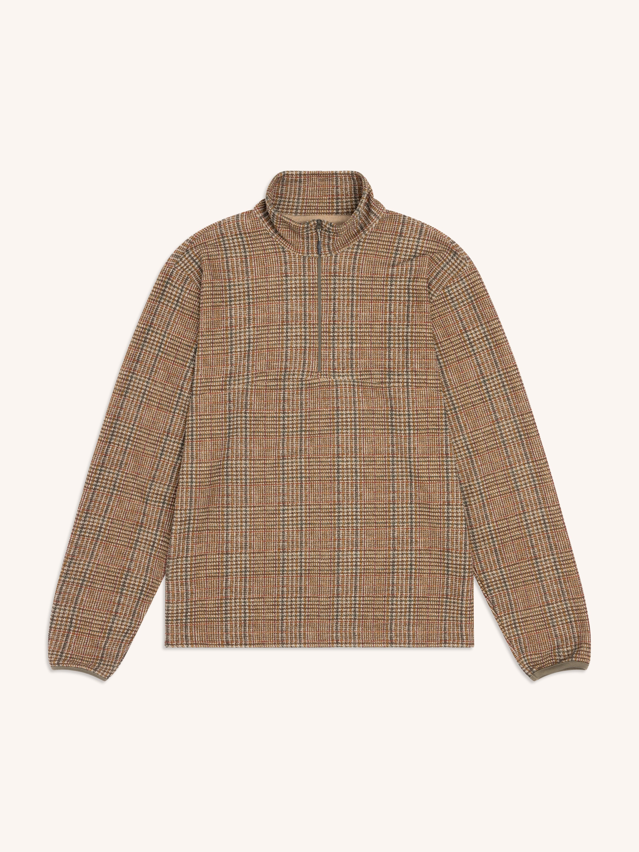 Aberfeldy Quarter Zip in Peat Printed Check Jersey