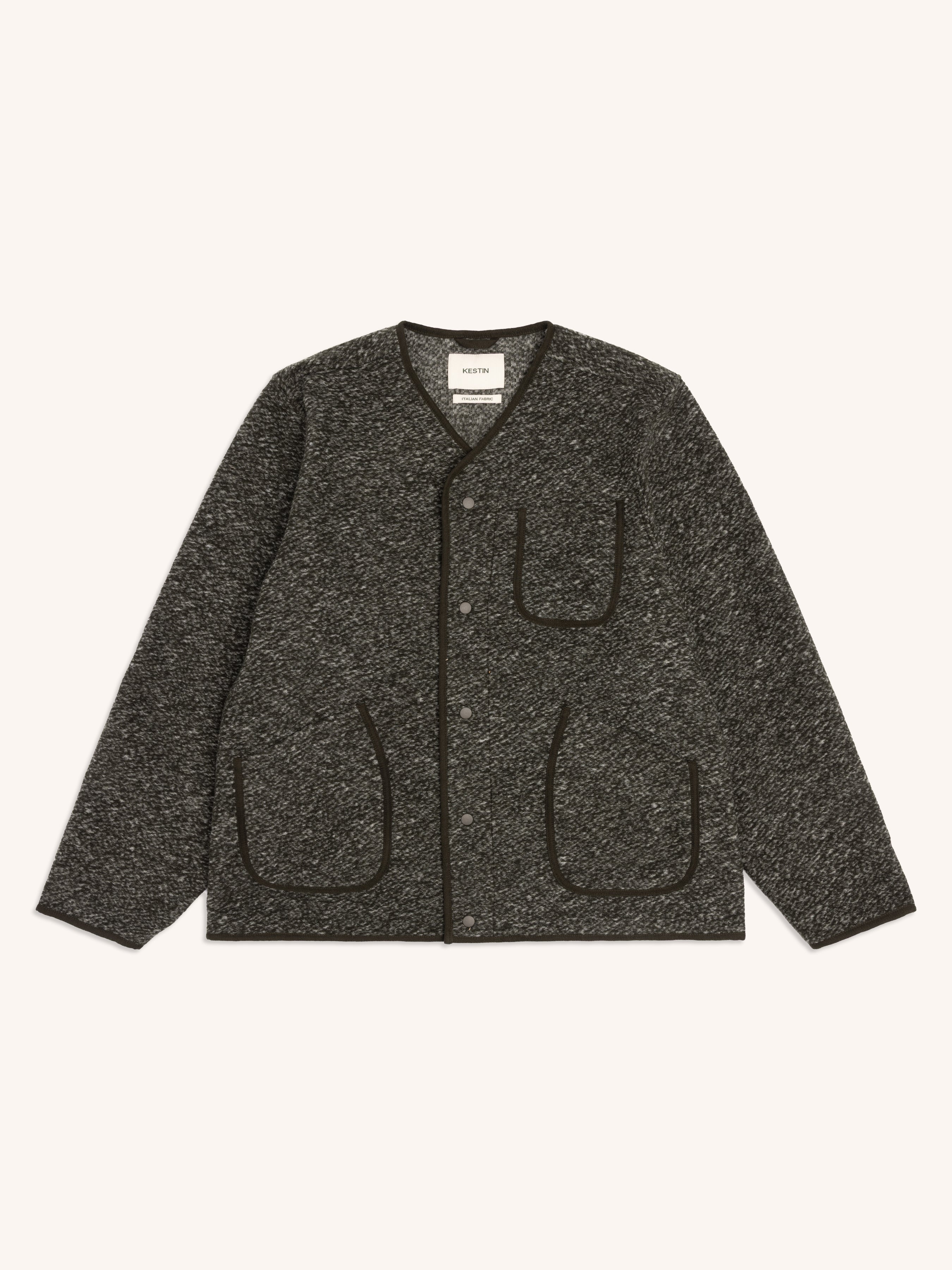 Neist Cardigan in Olive Speckled Wool Blend