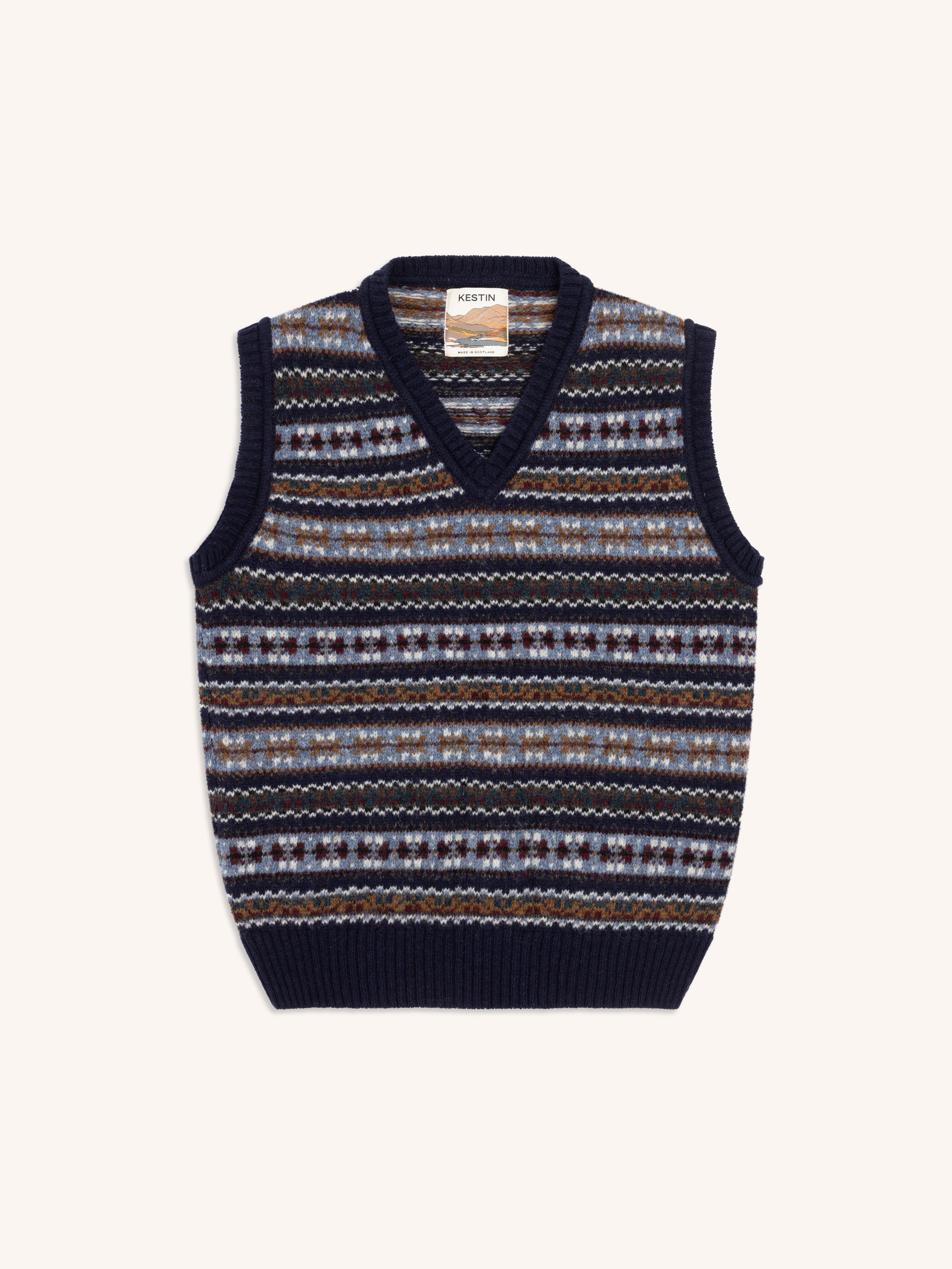 Fair Isle Vest in Blue Multi Lambswool