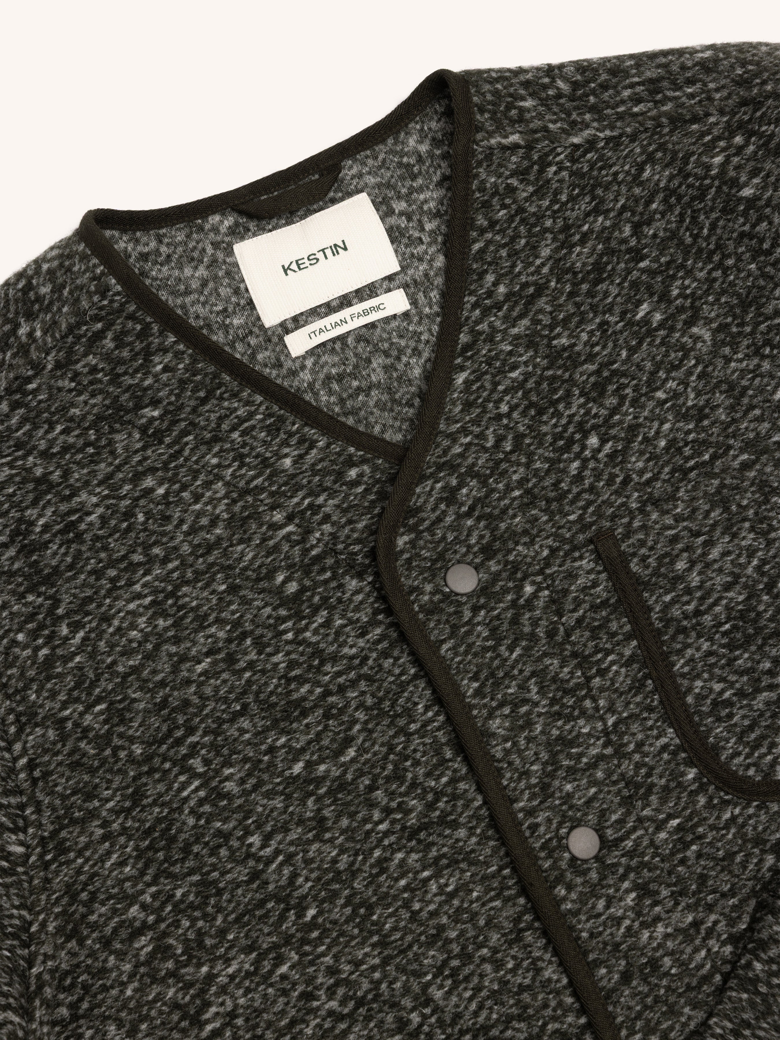 Neist Cardigan in Olive Speckled Wool Blend