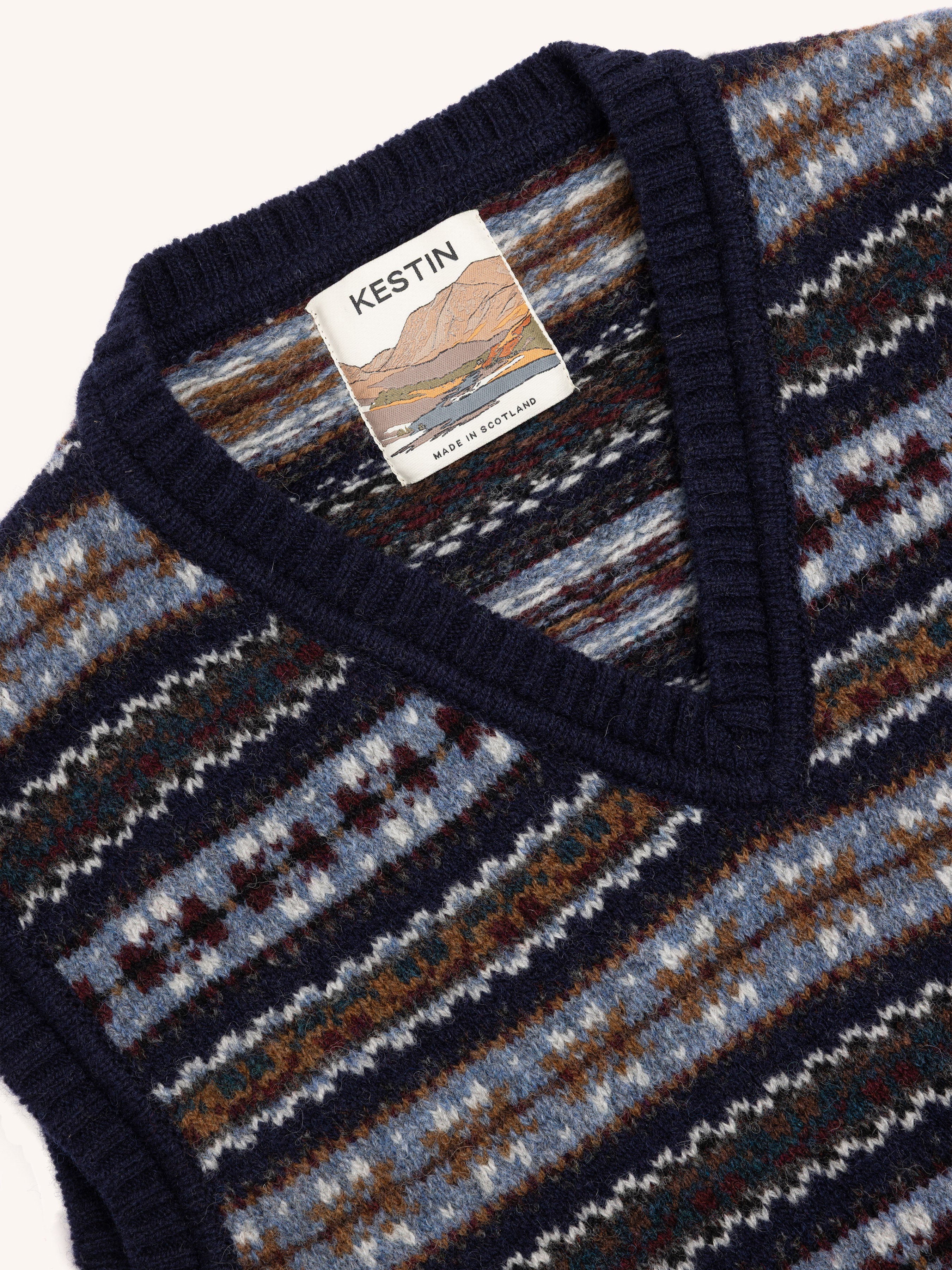 Fair Isle Vest in Blue Multi Lambswool
