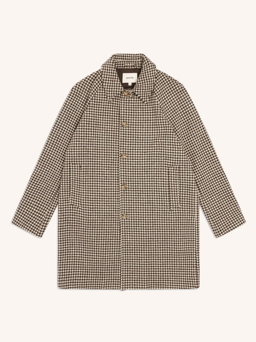 Drummond Overcoat in Dark Olive Dogtooth Wool