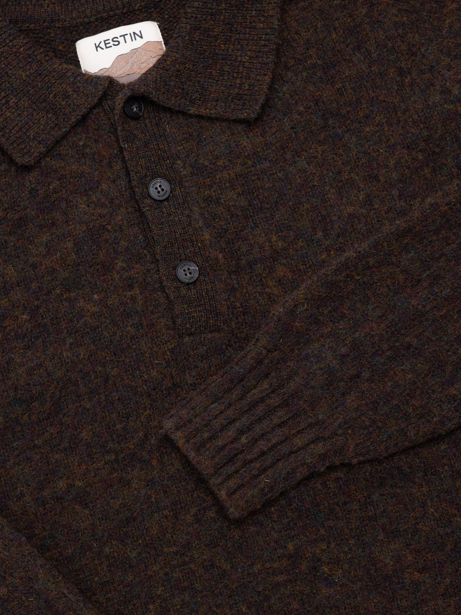 Lewis Brushed Shetland Polo in Walnut Lambswool