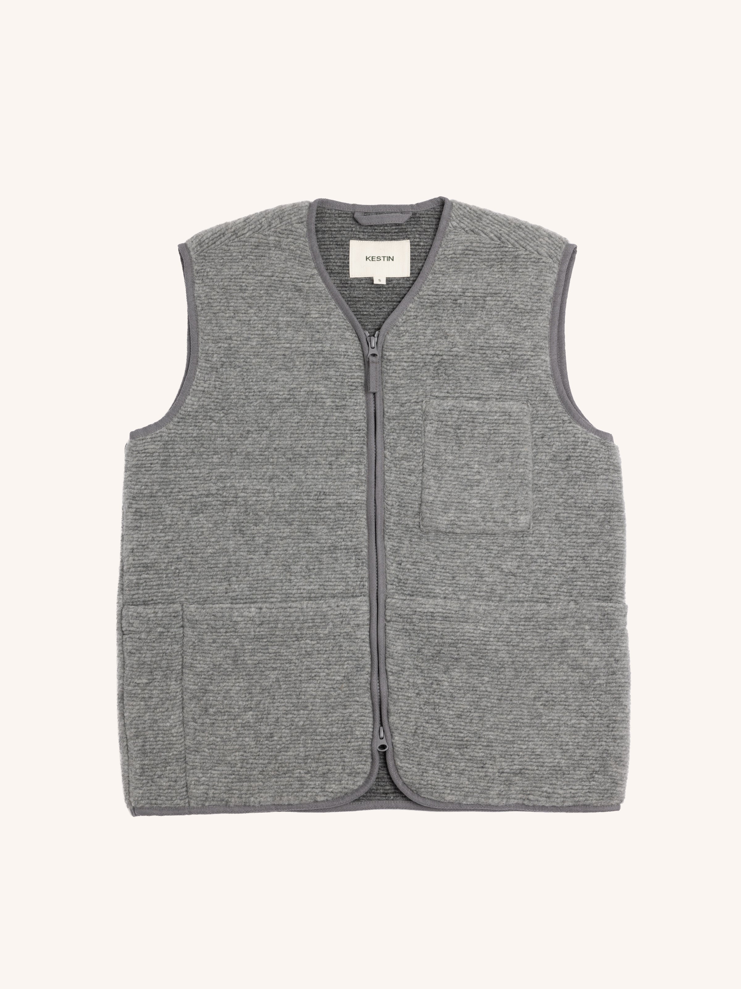Bute Vest in Light Grey Ribbed Fleece