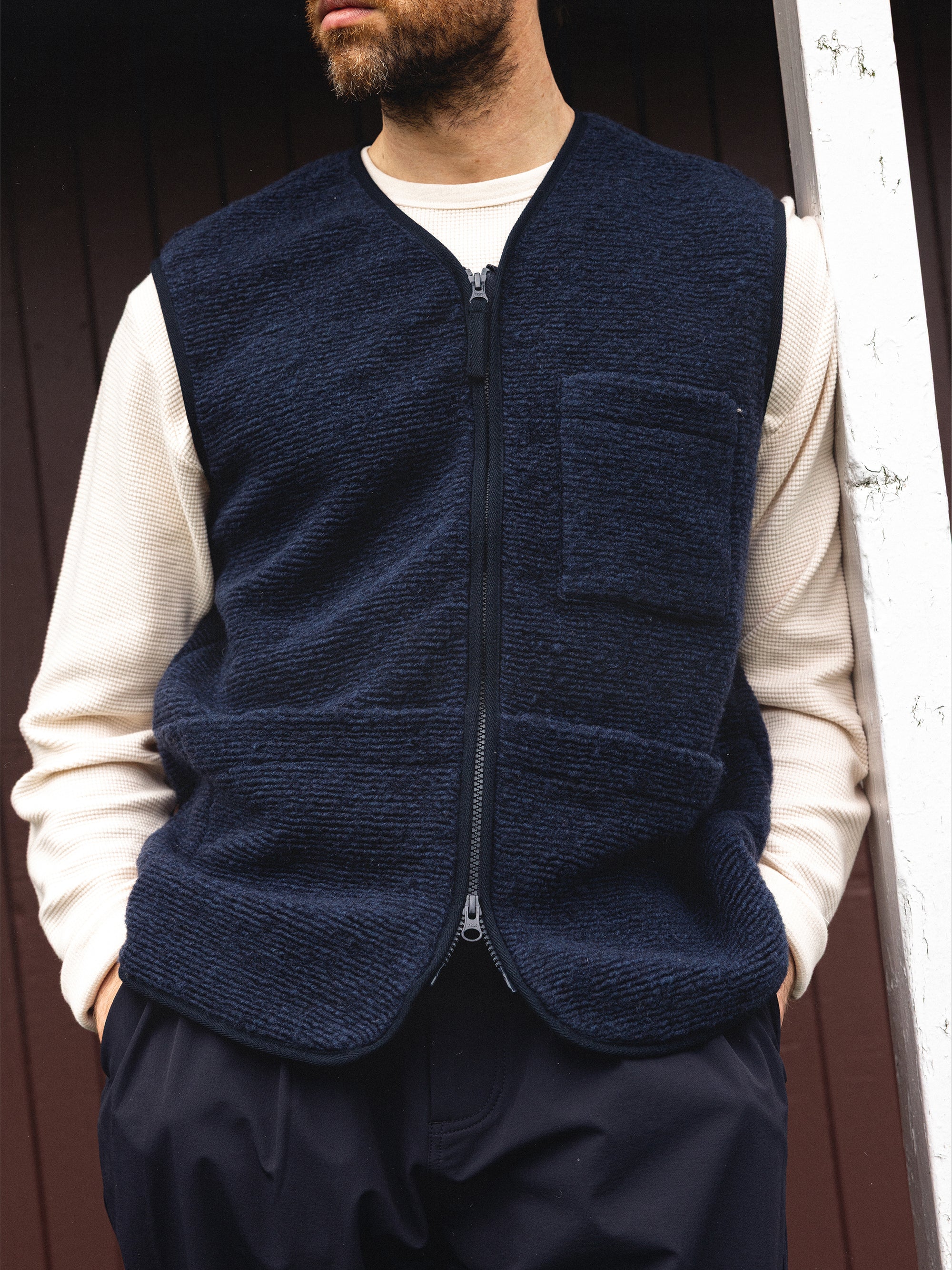 Bute Vest in Navy Ribbed Fleece