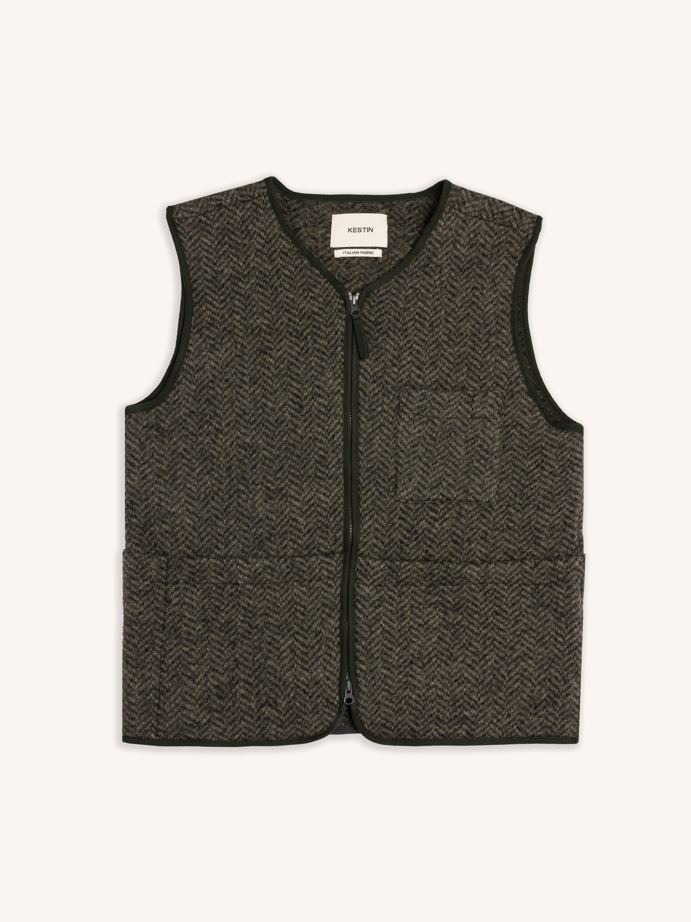 Bute Vest in Moss Wool Herringbone
