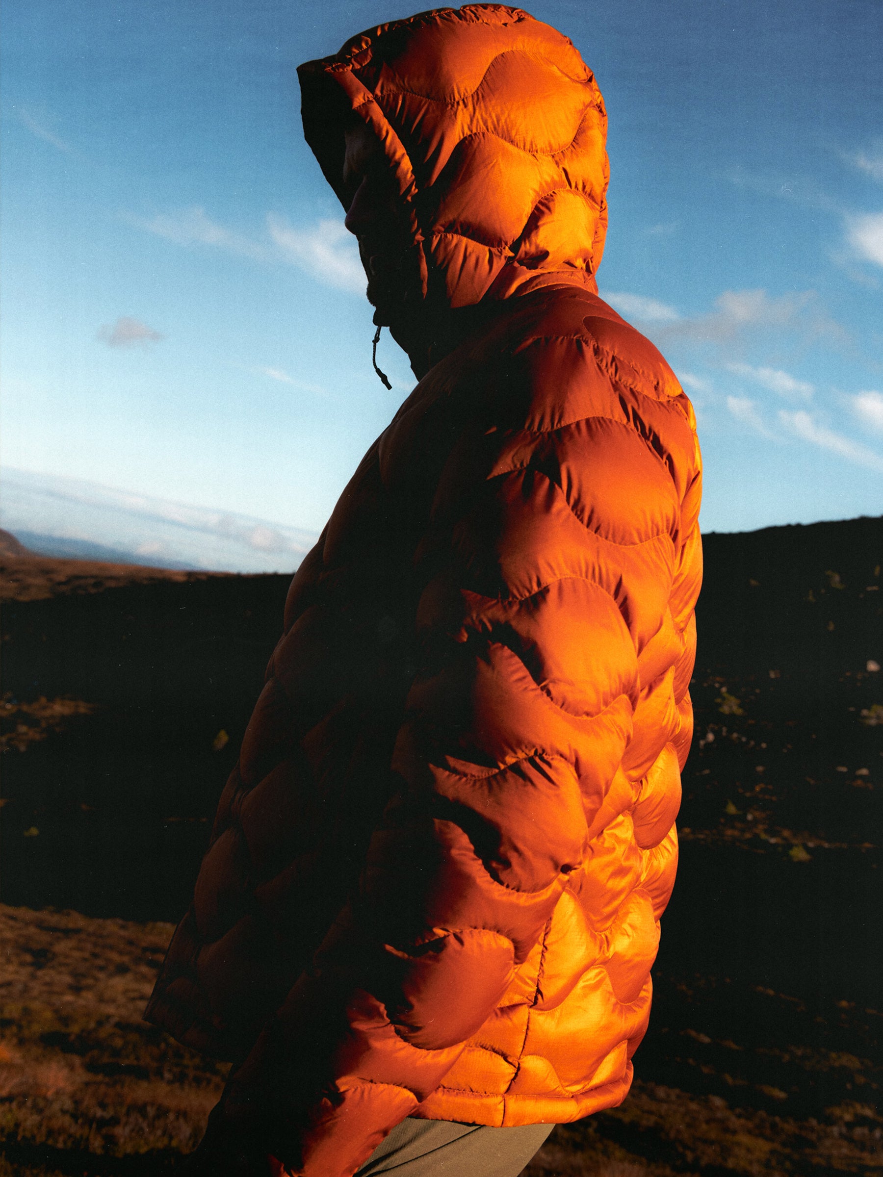 Cuillin Down Jacket in Burnt Orange Recycled Ripstop