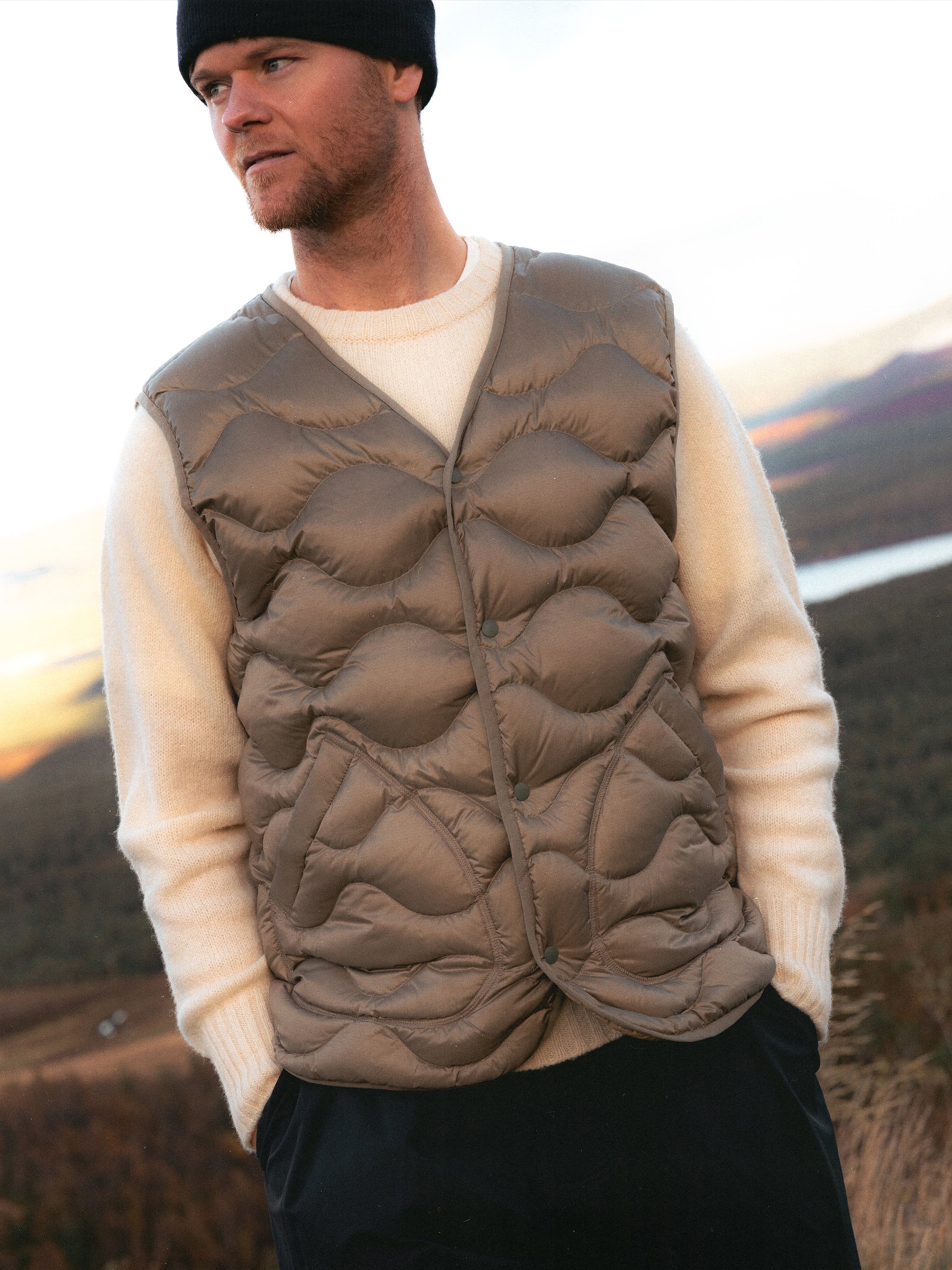 Cuillin Down Vest in Light Olive Recycled Ripstop