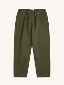 A pair of olive green trousers from designer label KESTIN, on a white background.