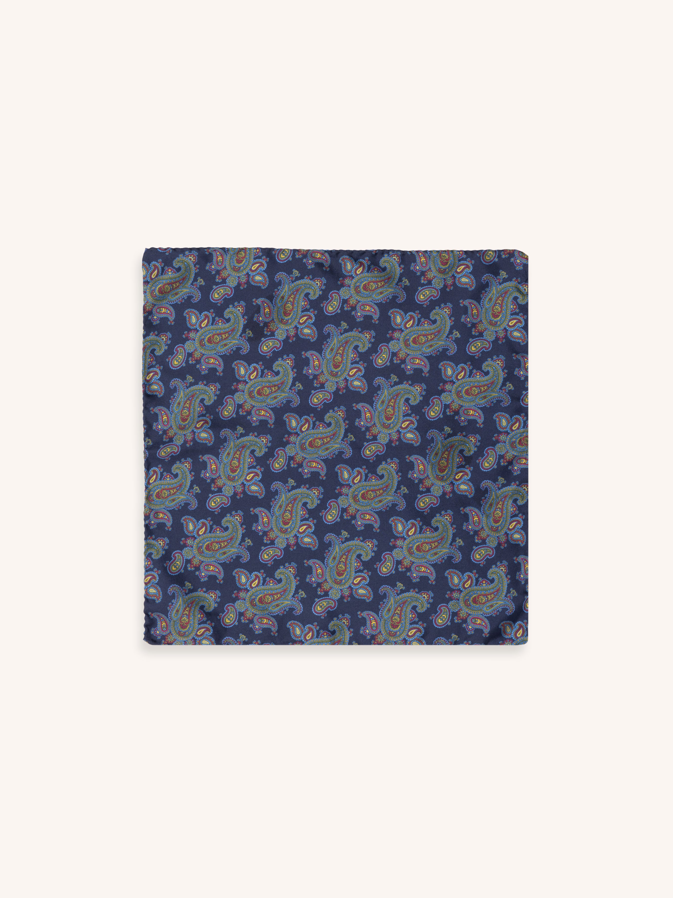 Pocket Square in Navy Paisley Silk