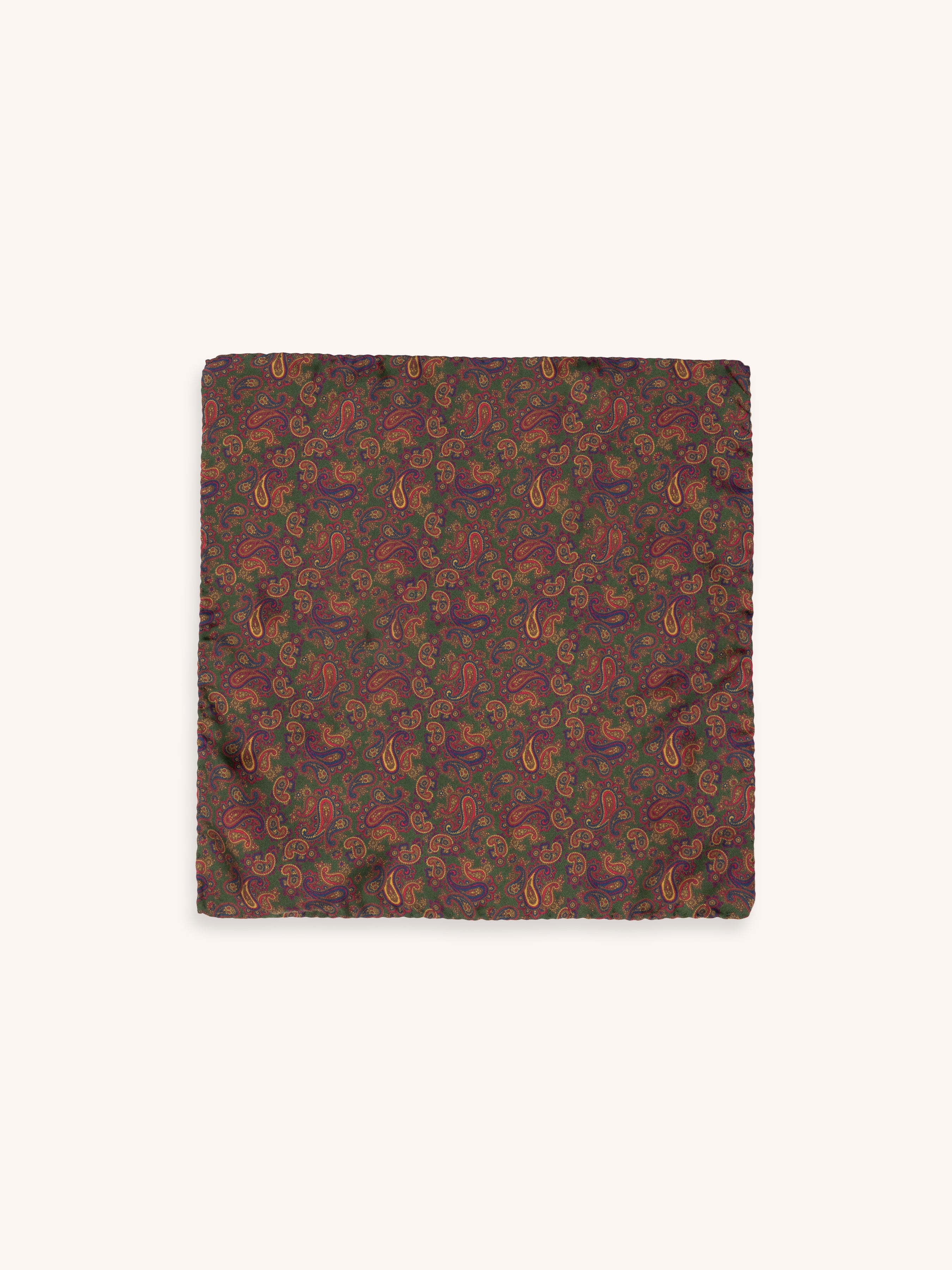 Pocket Square in Green Paisley Silk