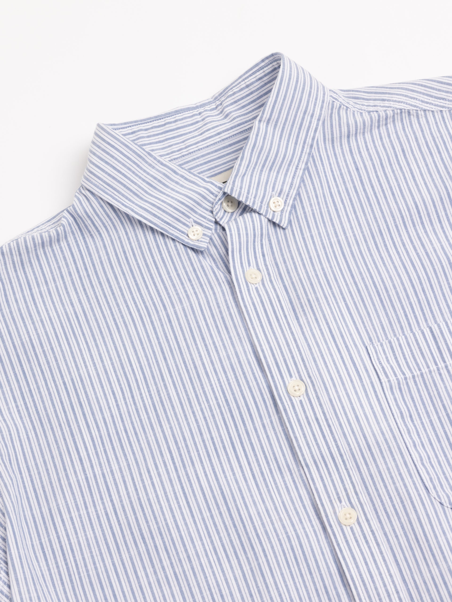 Raeburn Button Down Shirt in Blue Stripe Slub Organic Cotton