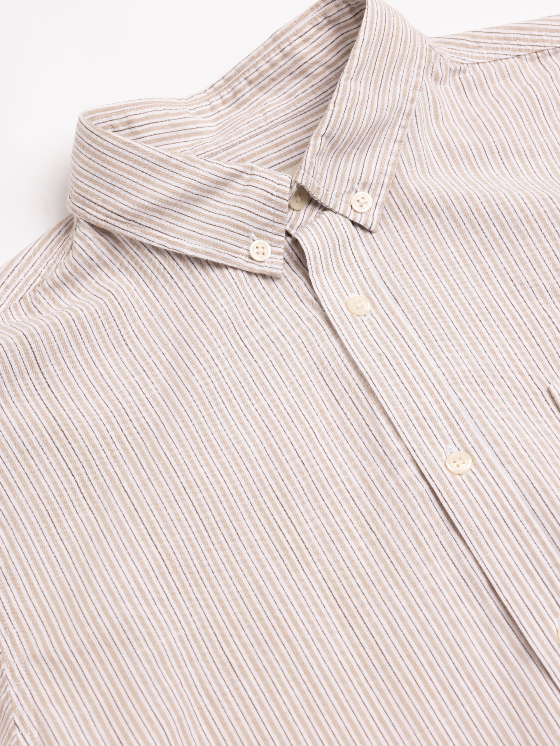 Raeburn Button Down Shirt in Beige Stripe Slub Organic Cotton